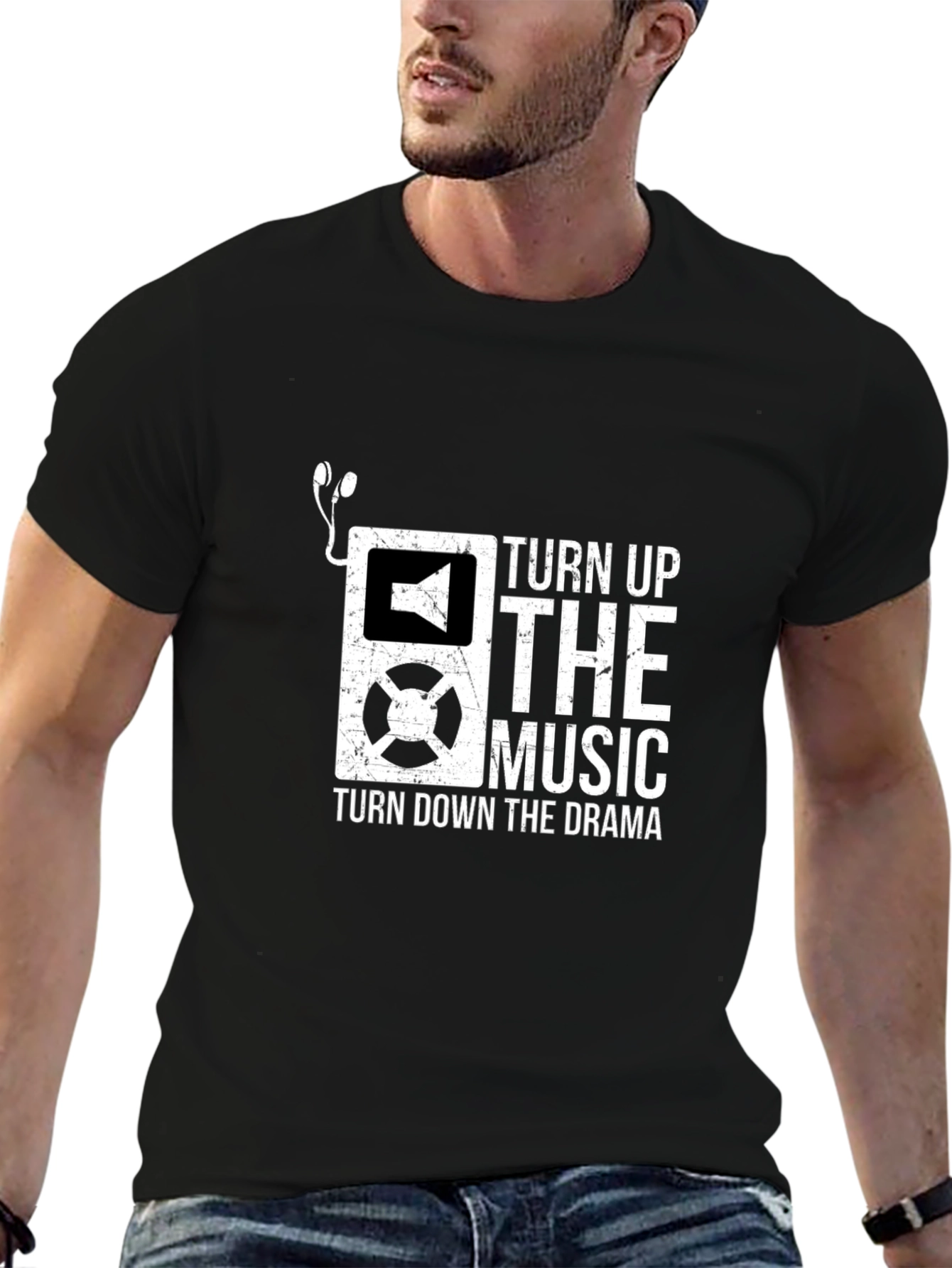 Camiseta Negra con Diseño de Música