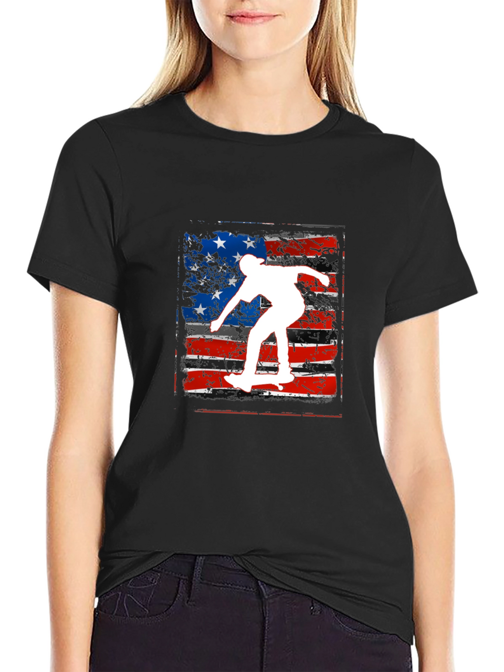 Camiseta Hombre Negra Diseño Skate USA