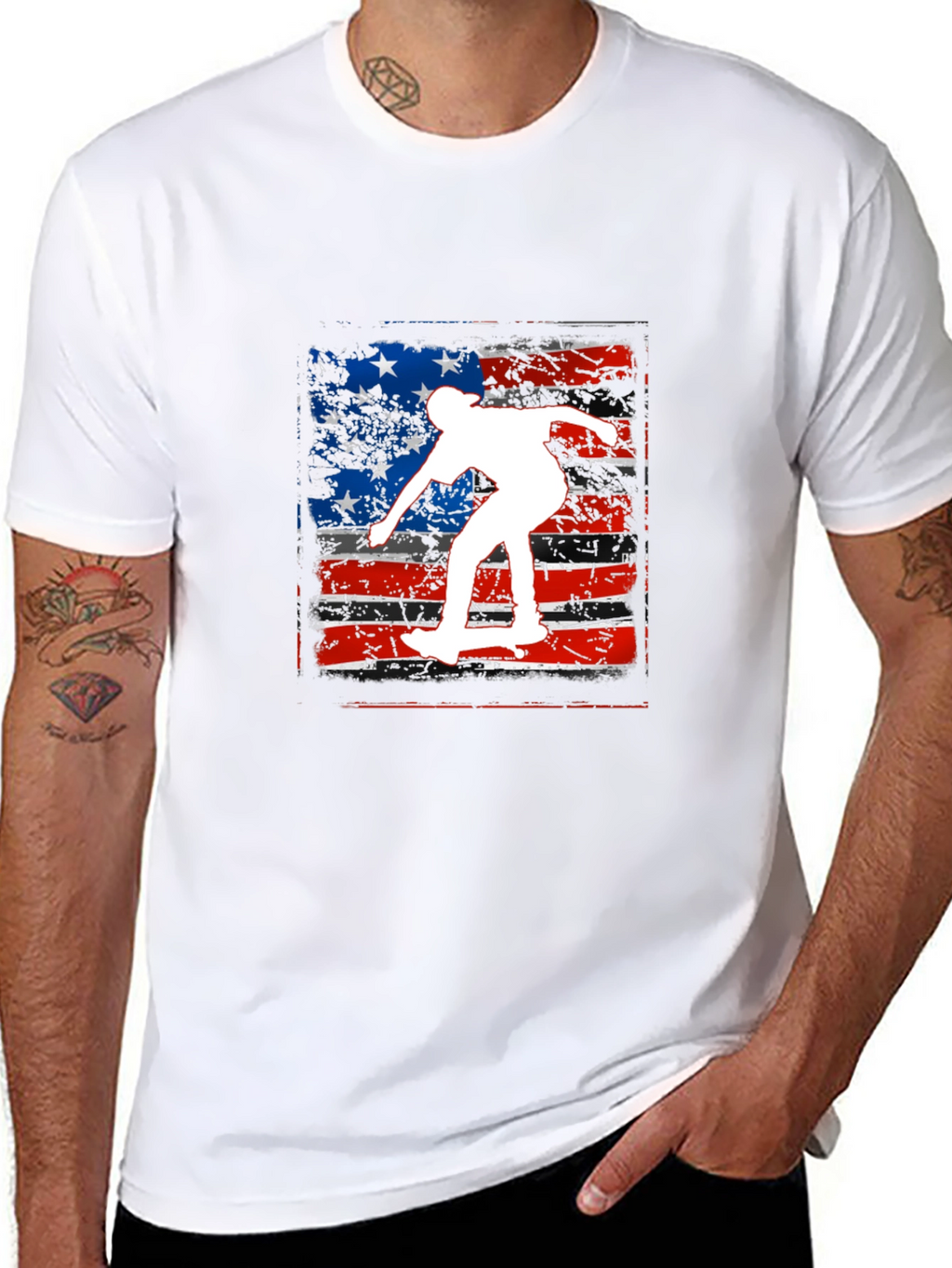 Camiseta Hombre Negra Diseño Skate USA