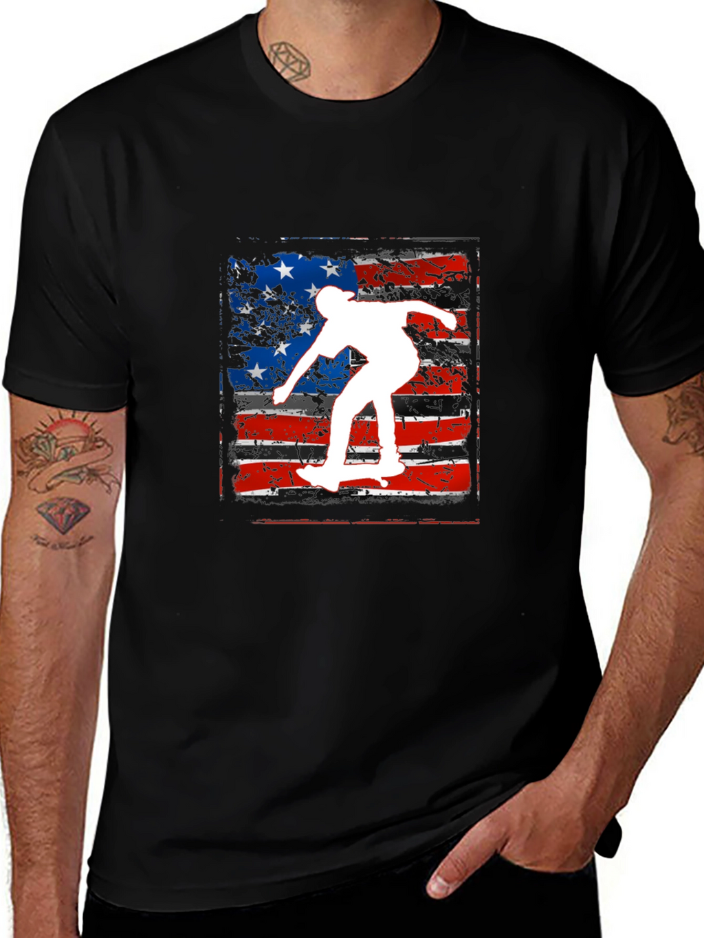 Camiseta Hombre Negra Diseño Skate USA