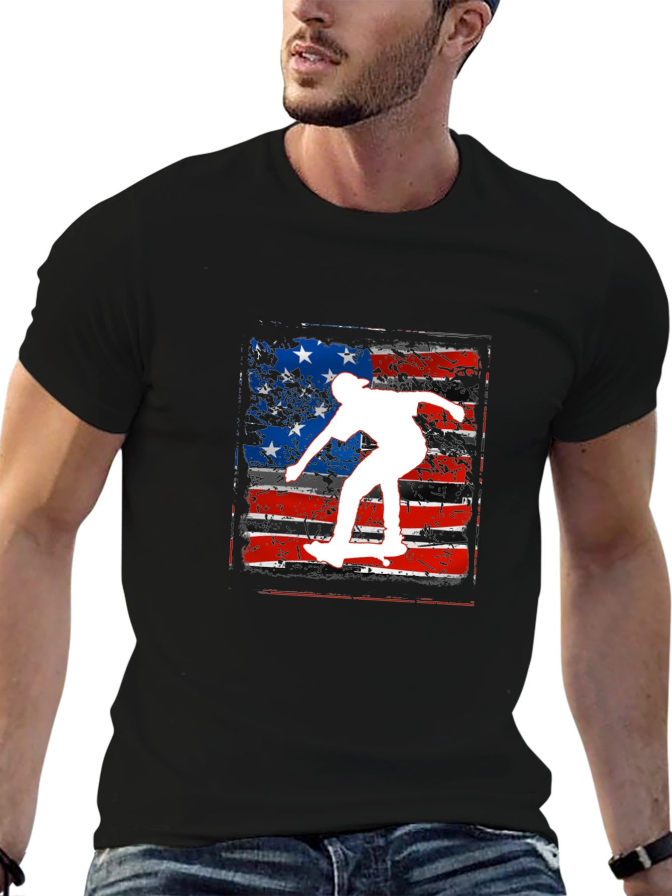 Camiseta Hombre Negra Diseño Skate USA