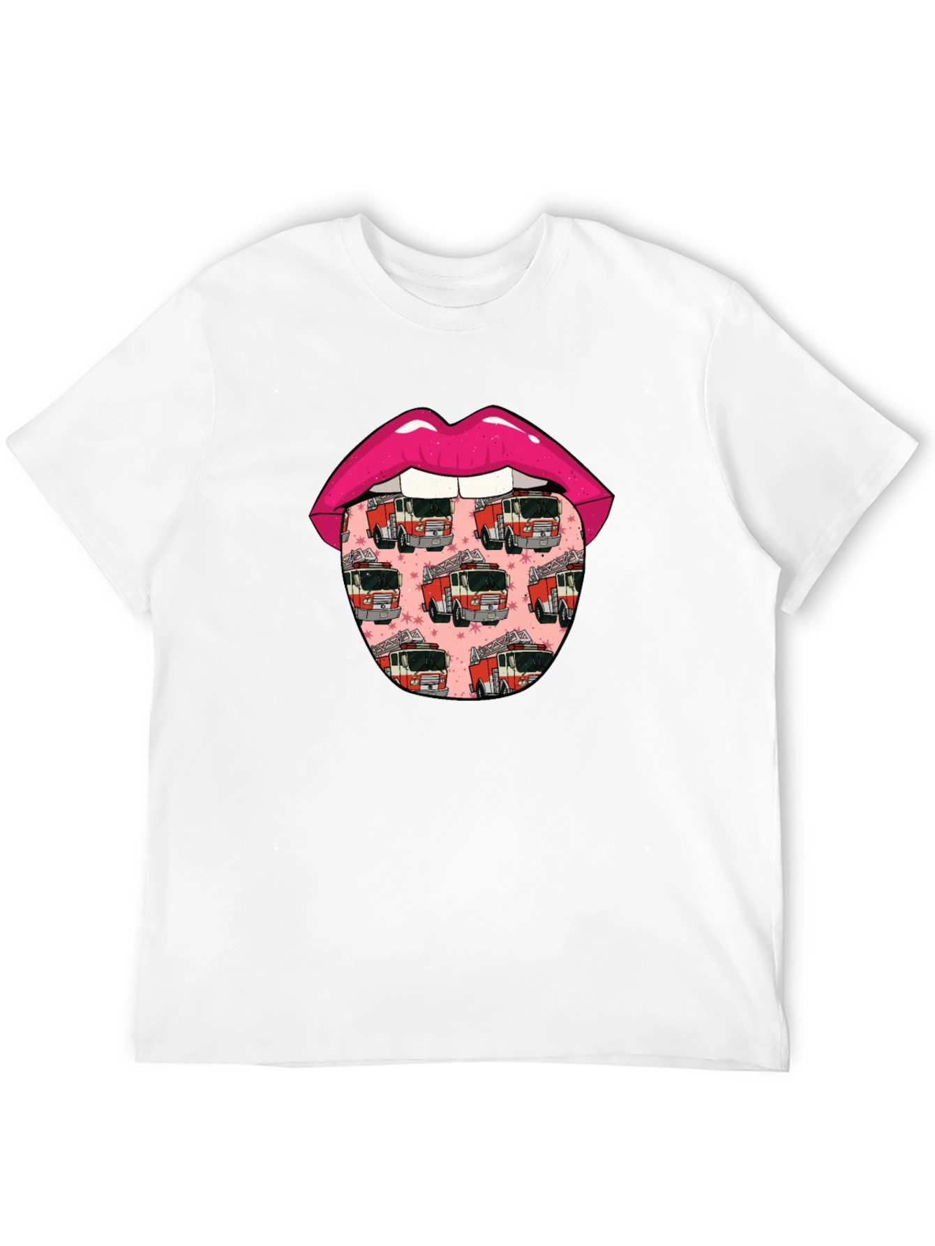 Camiseta Negra con Boca y Camiones de Bomberos