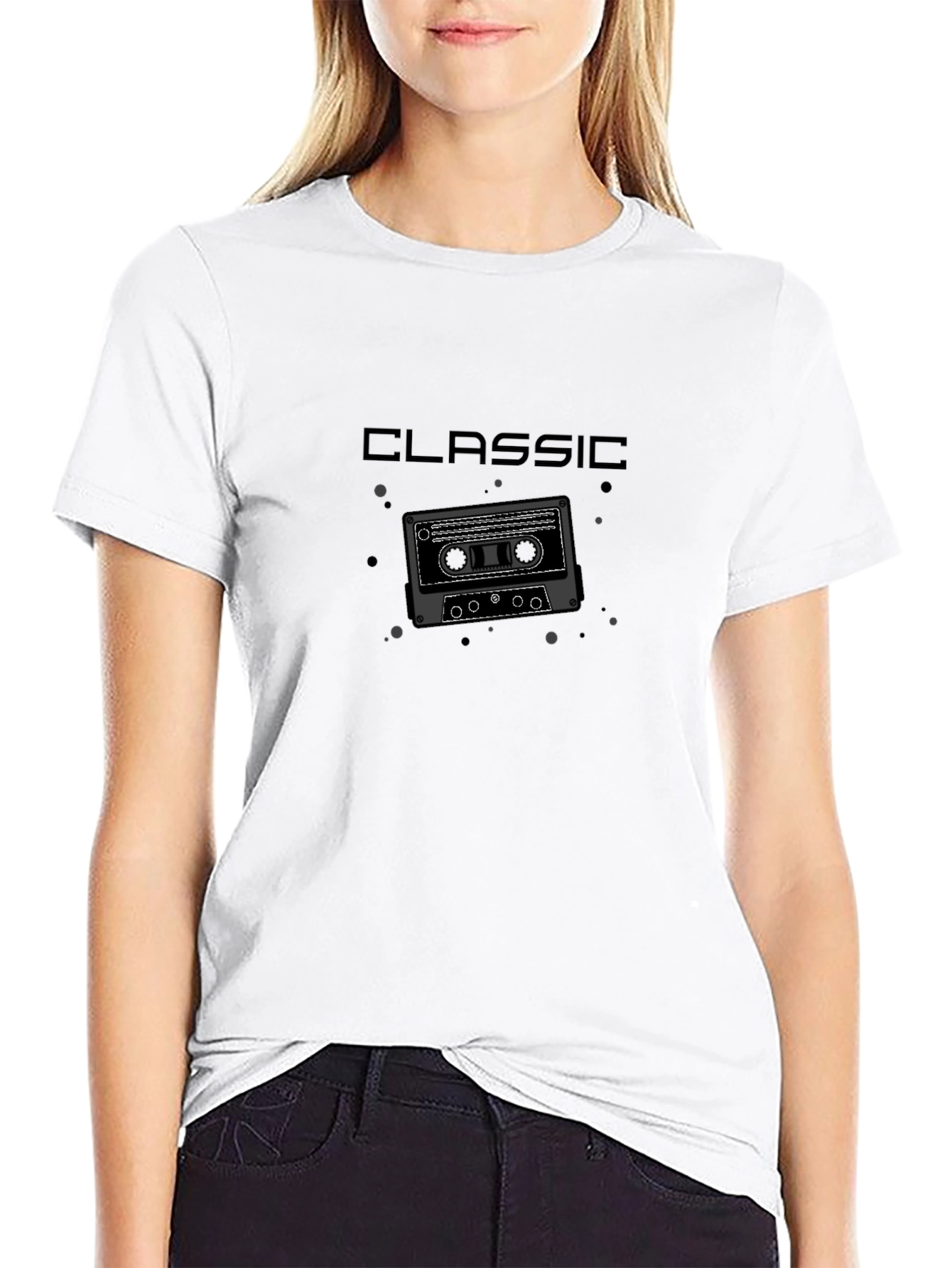 Camiseta Negra Clásica Cassette Retro
