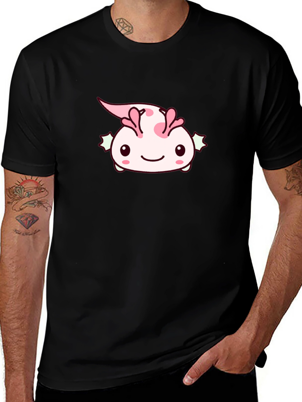Camiseta Negra con Diseño de Ajolote Kawaii