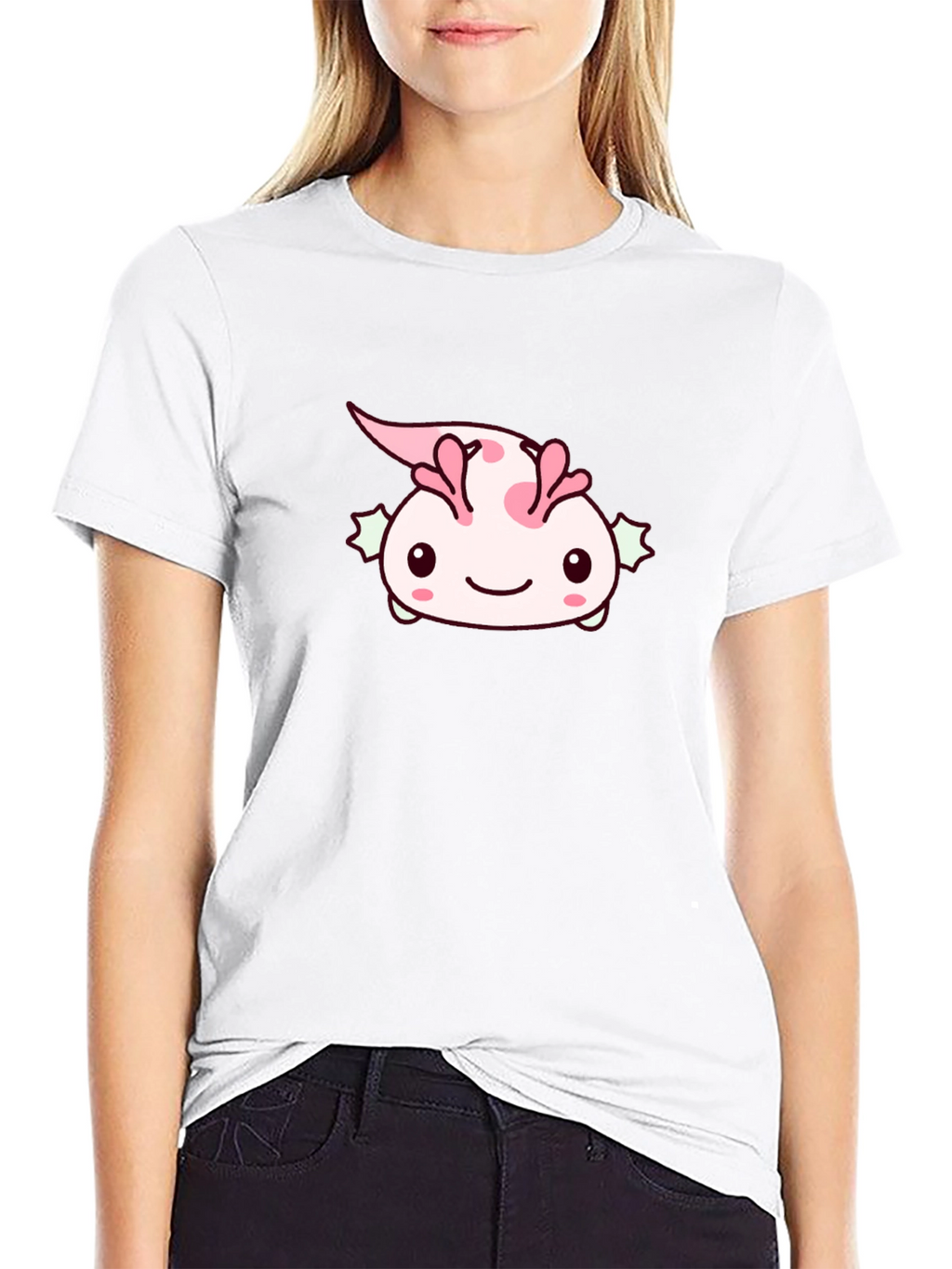 Camiseta Negra con Diseño de Ajolote Kawaii