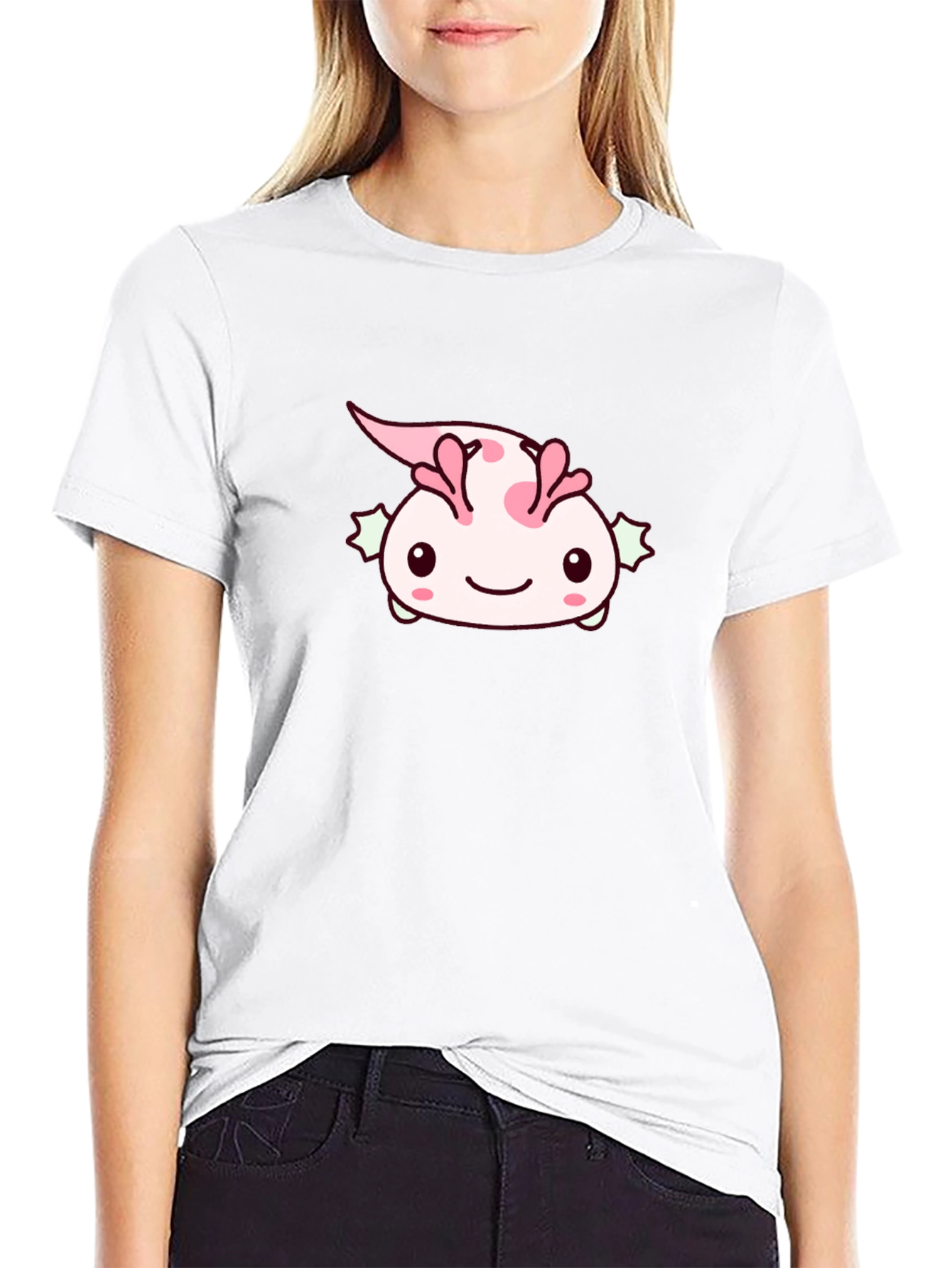 Camiseta Negra con Diseño de Ajolote Kawaii