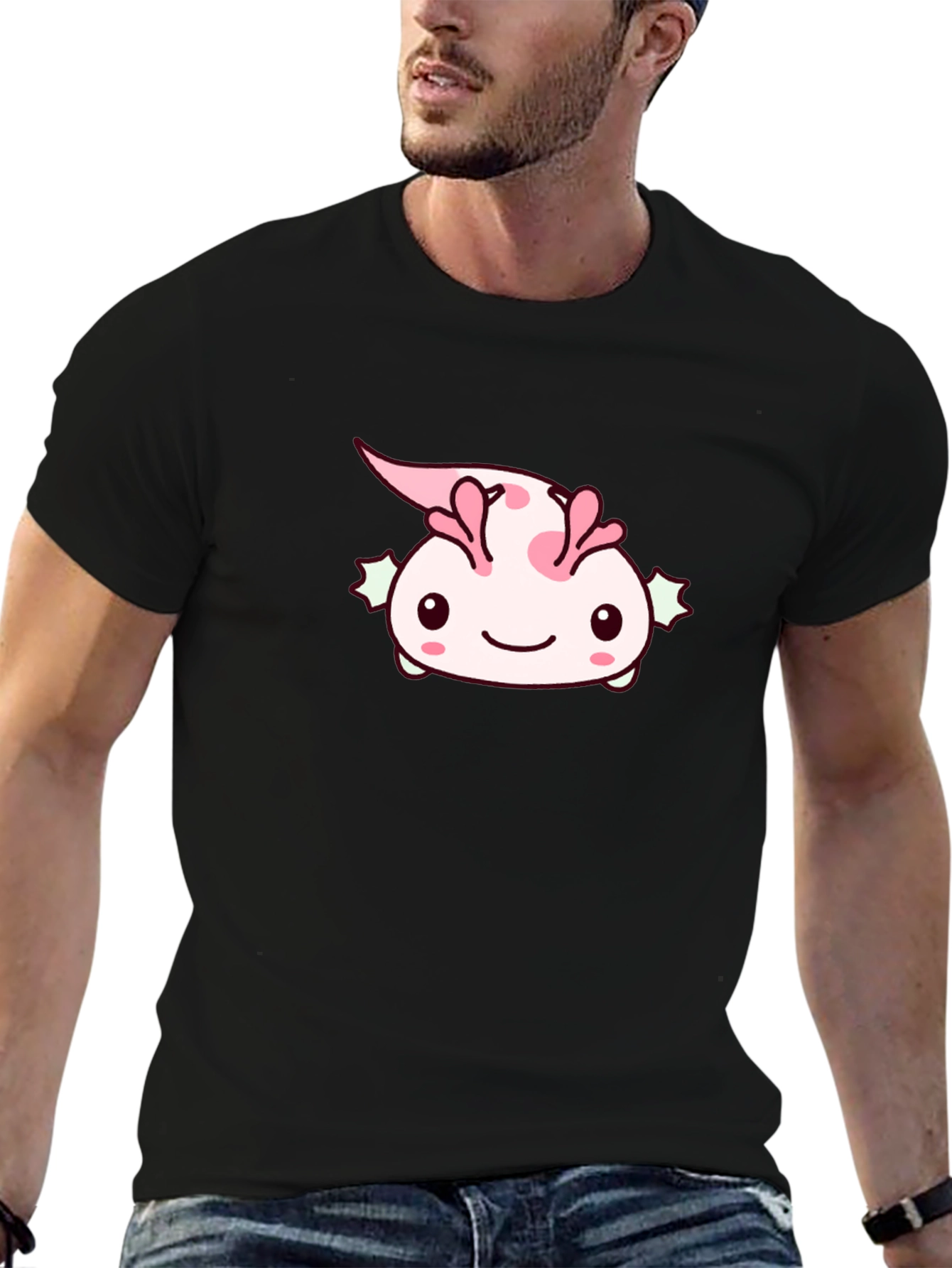 Camiseta Negra con Diseño de Ajolote Kawaii