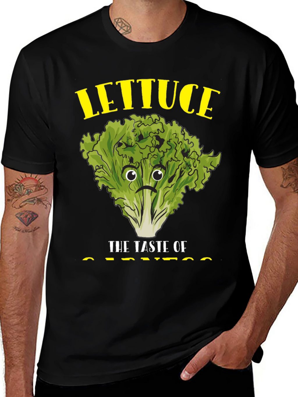 Camiseta Negra con Diseño de Lechuga Triste