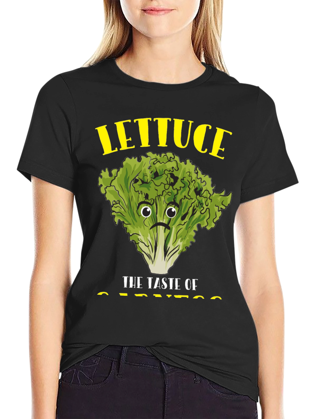 Camiseta Negra con Diseño de Lechuga Triste