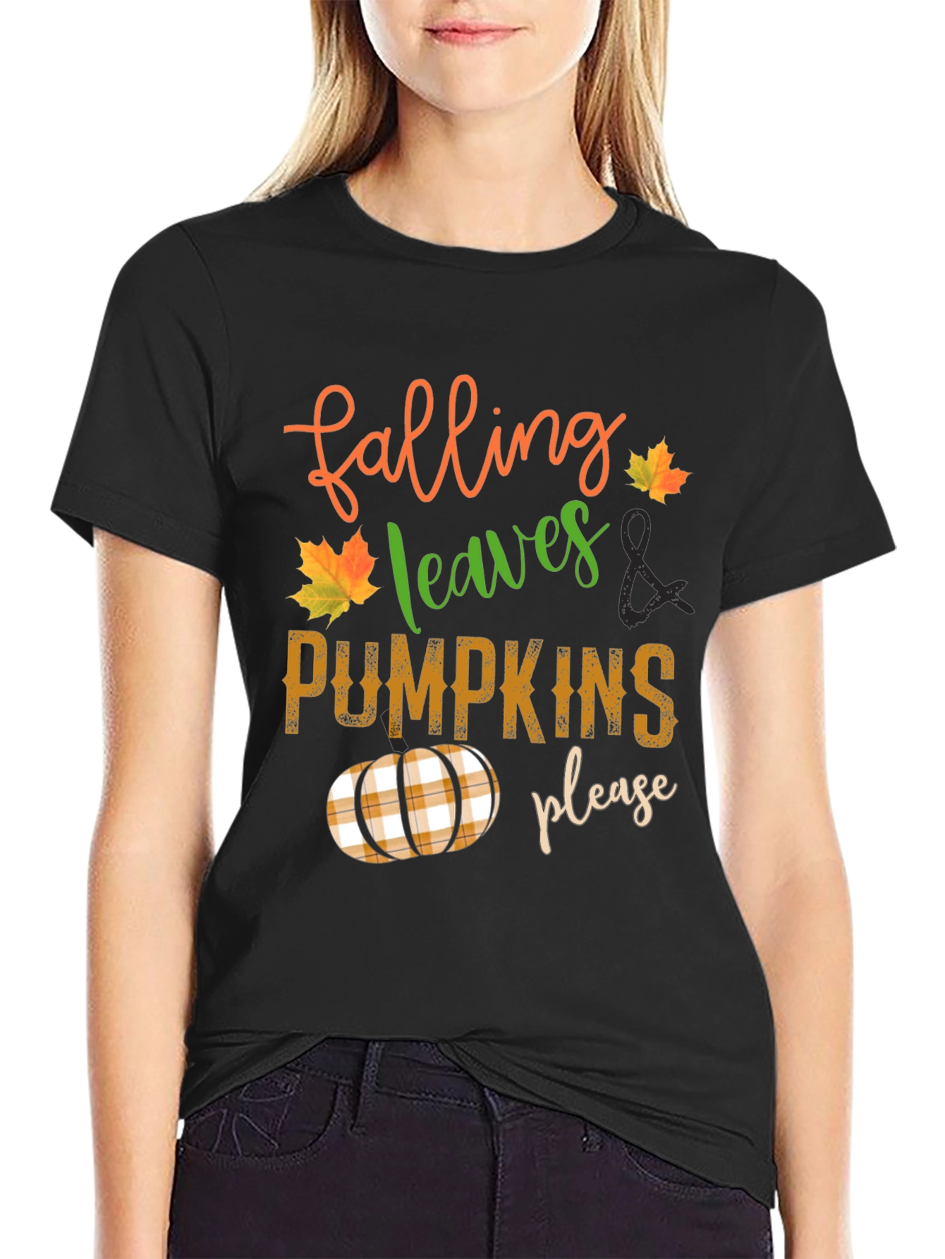 Camiseta de otoño: Hojas calabazas ¡por favor!