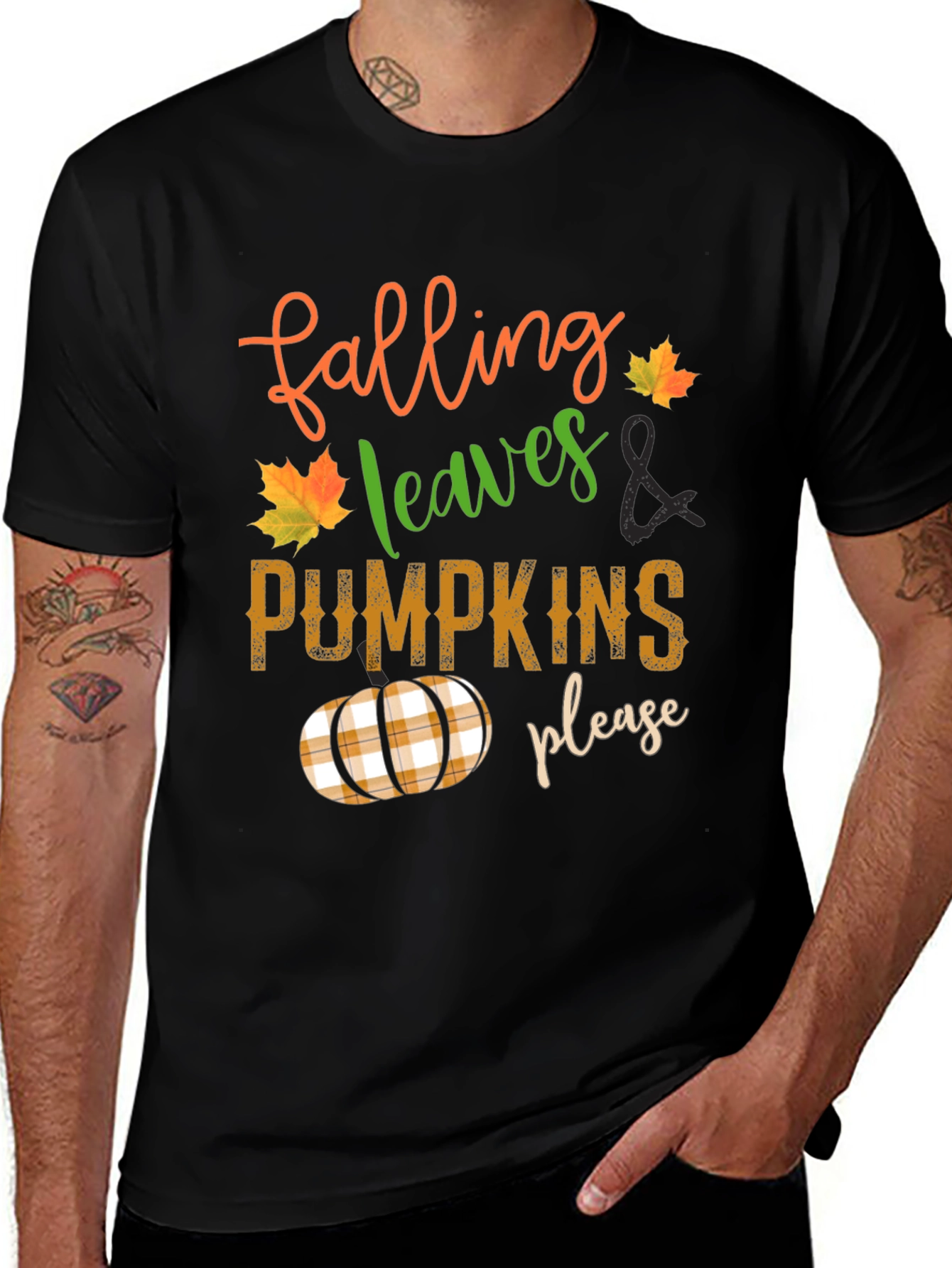 Camiseta de otoño: Hojas calabazas ¡por favor!