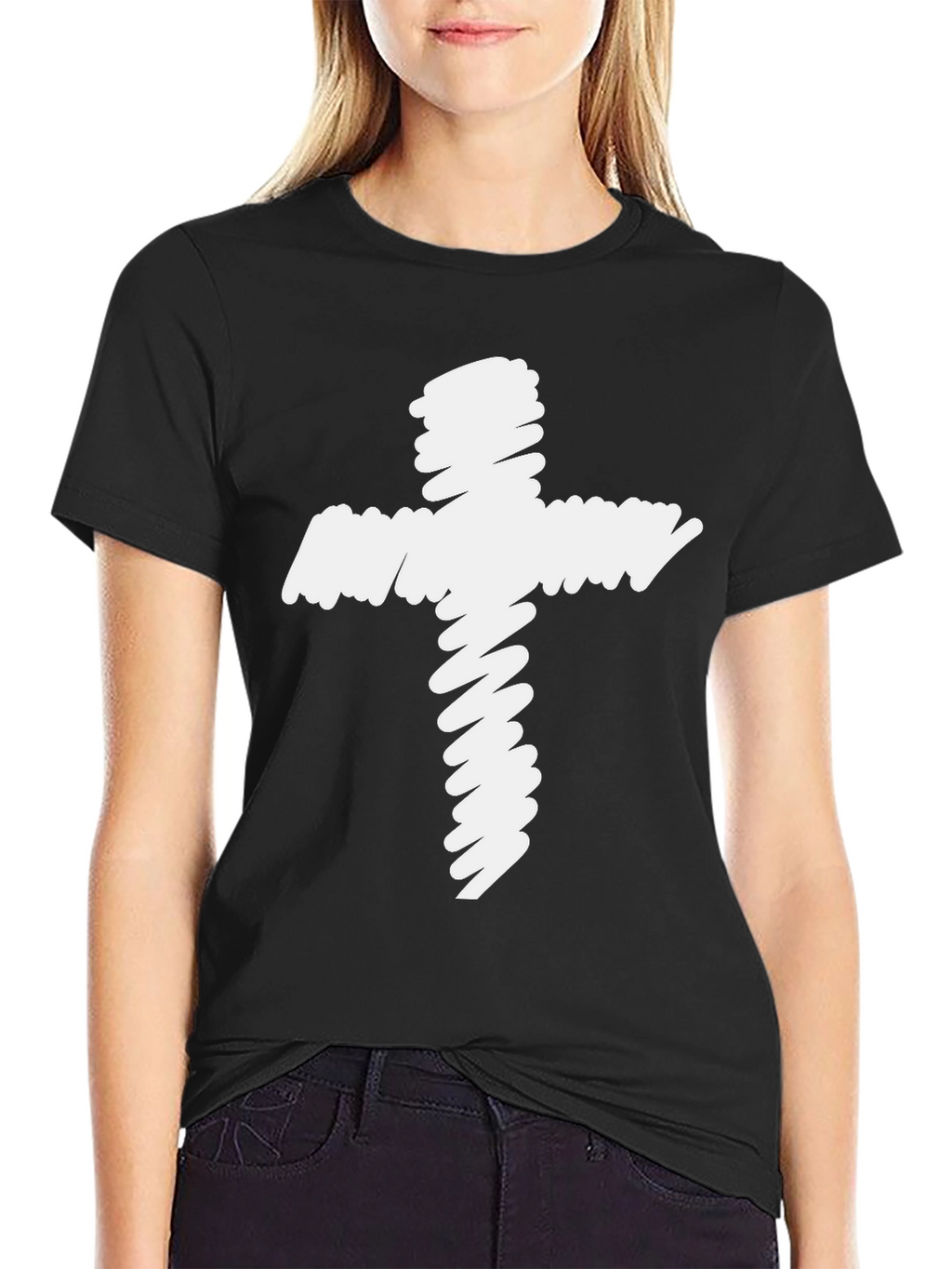 Camiseta Negra con Cruz Garabateada