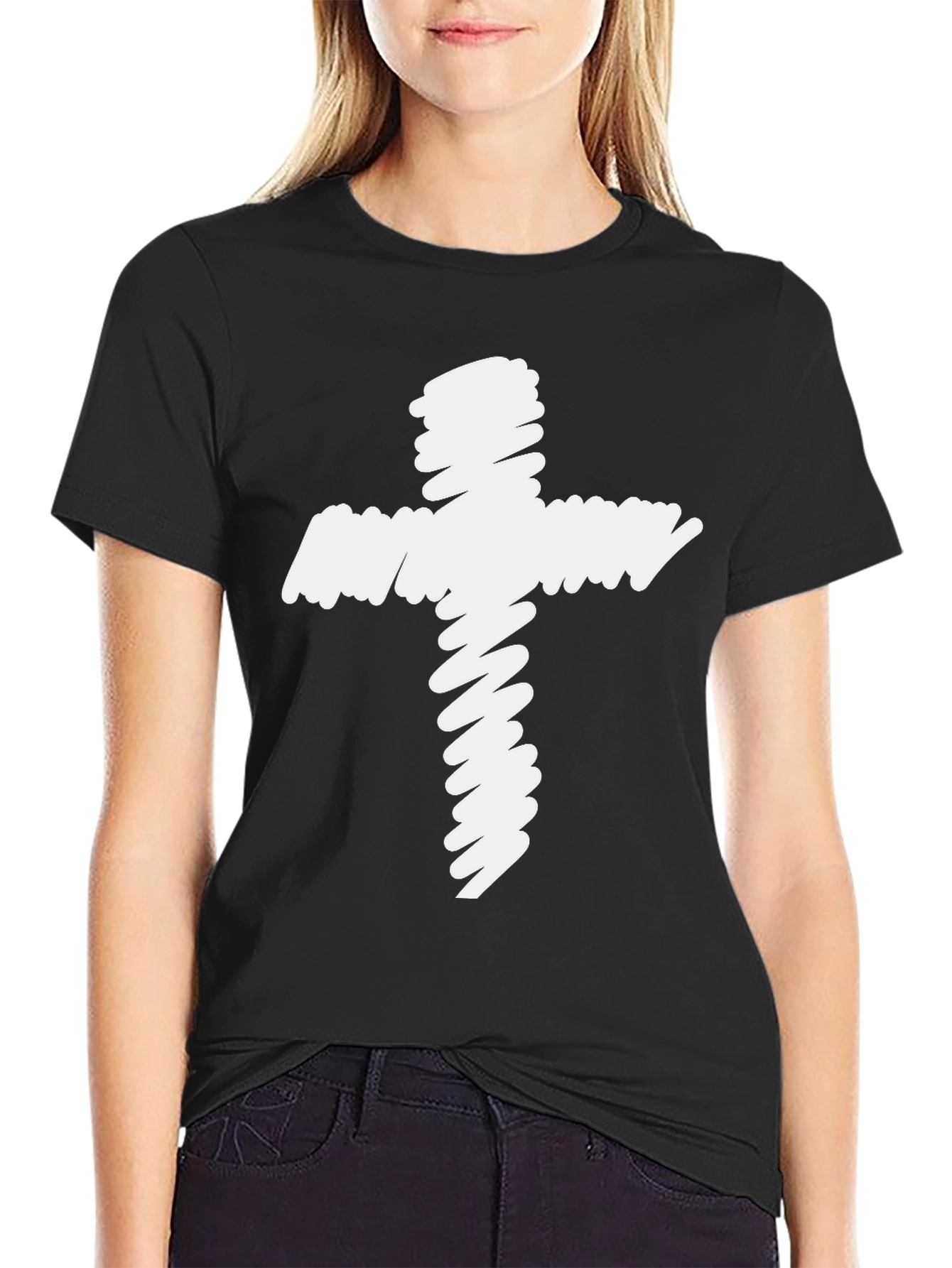 Camiseta Negra con Cruz Garabateada