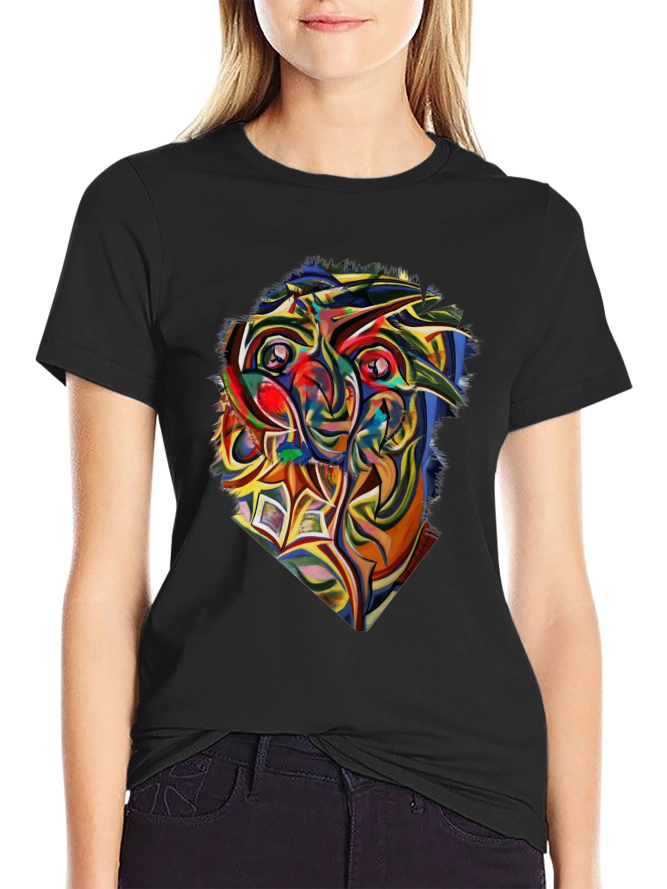 Camiseta Negra con Diseño Abstracto Colorido