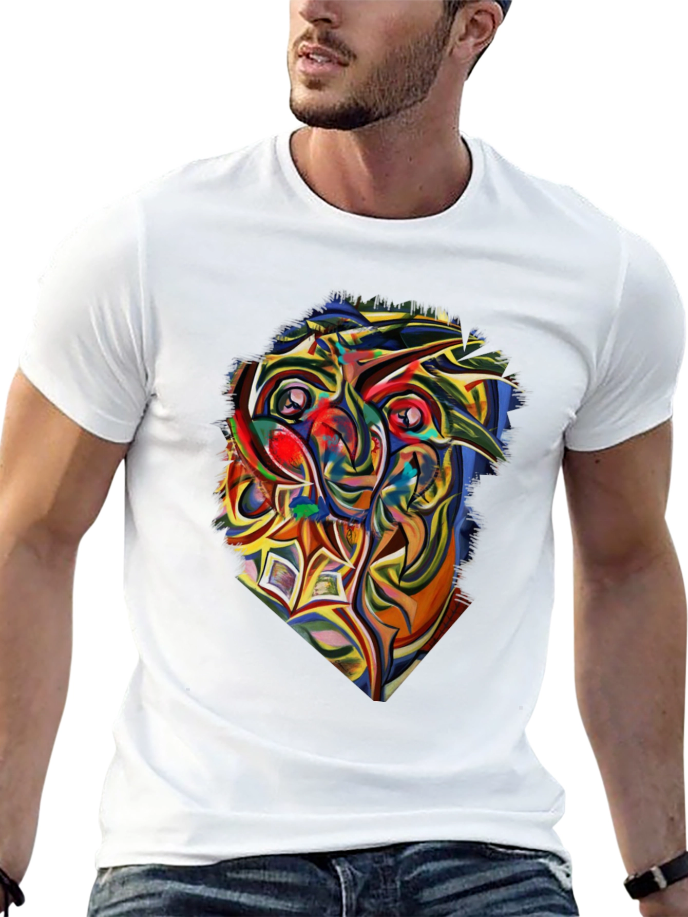 Camiseta Negra con Diseño Abstracto Colorido