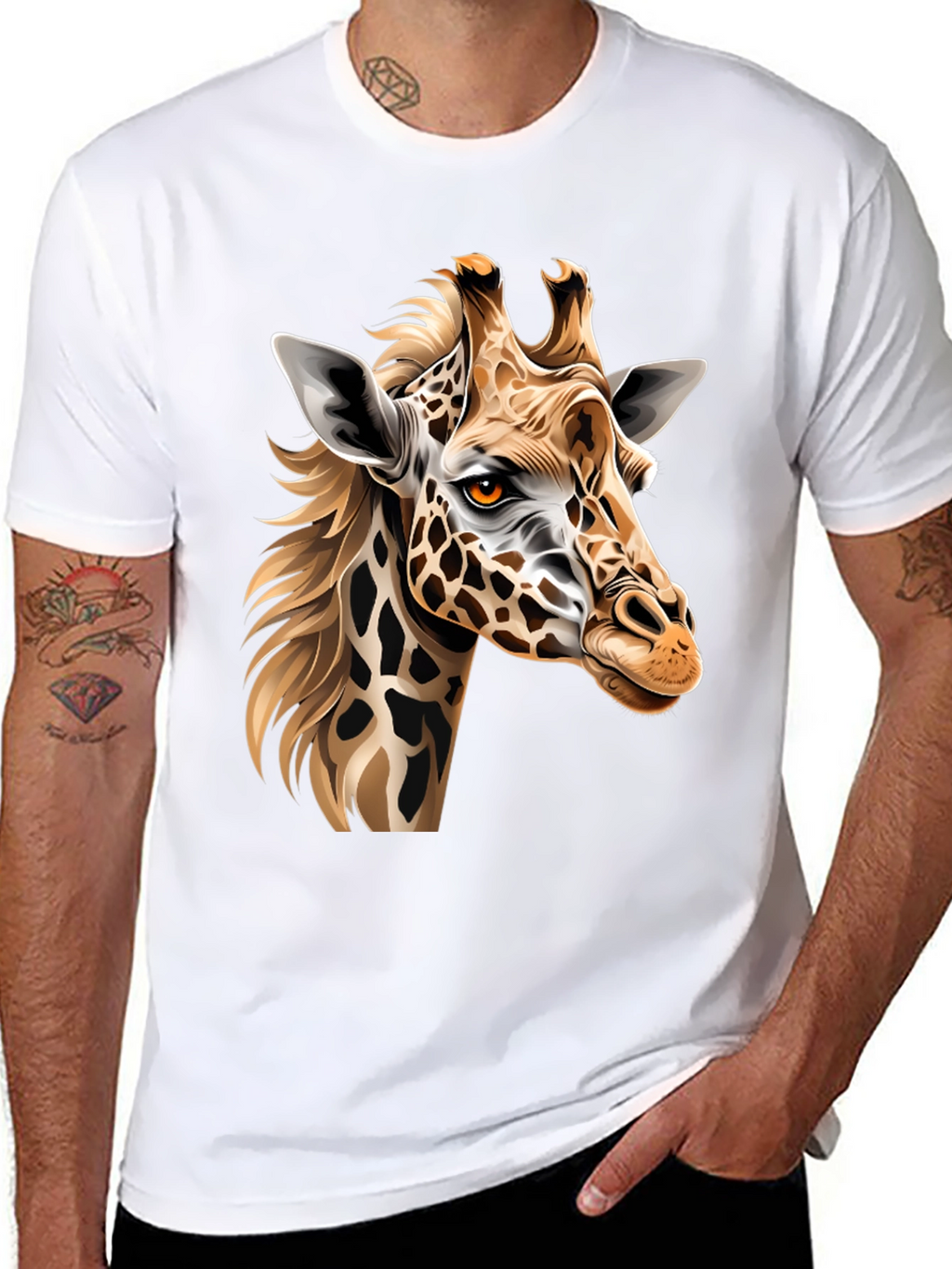 Camiseta Negra con Diseño de Jirafa Artística