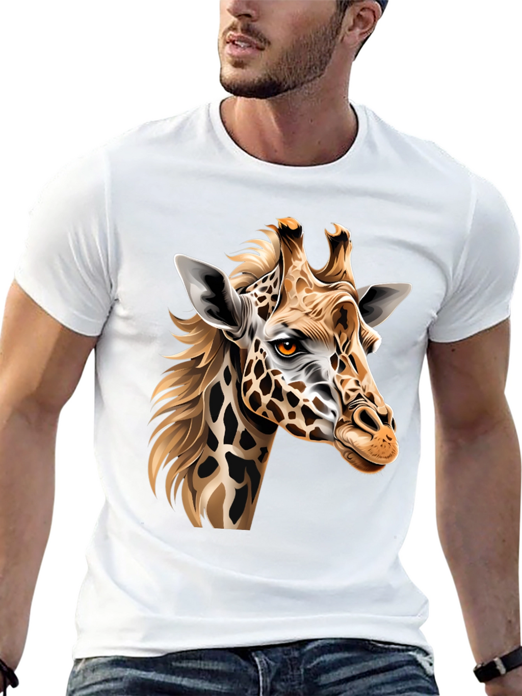 Camiseta Negra con Diseño de Jirafa Artística