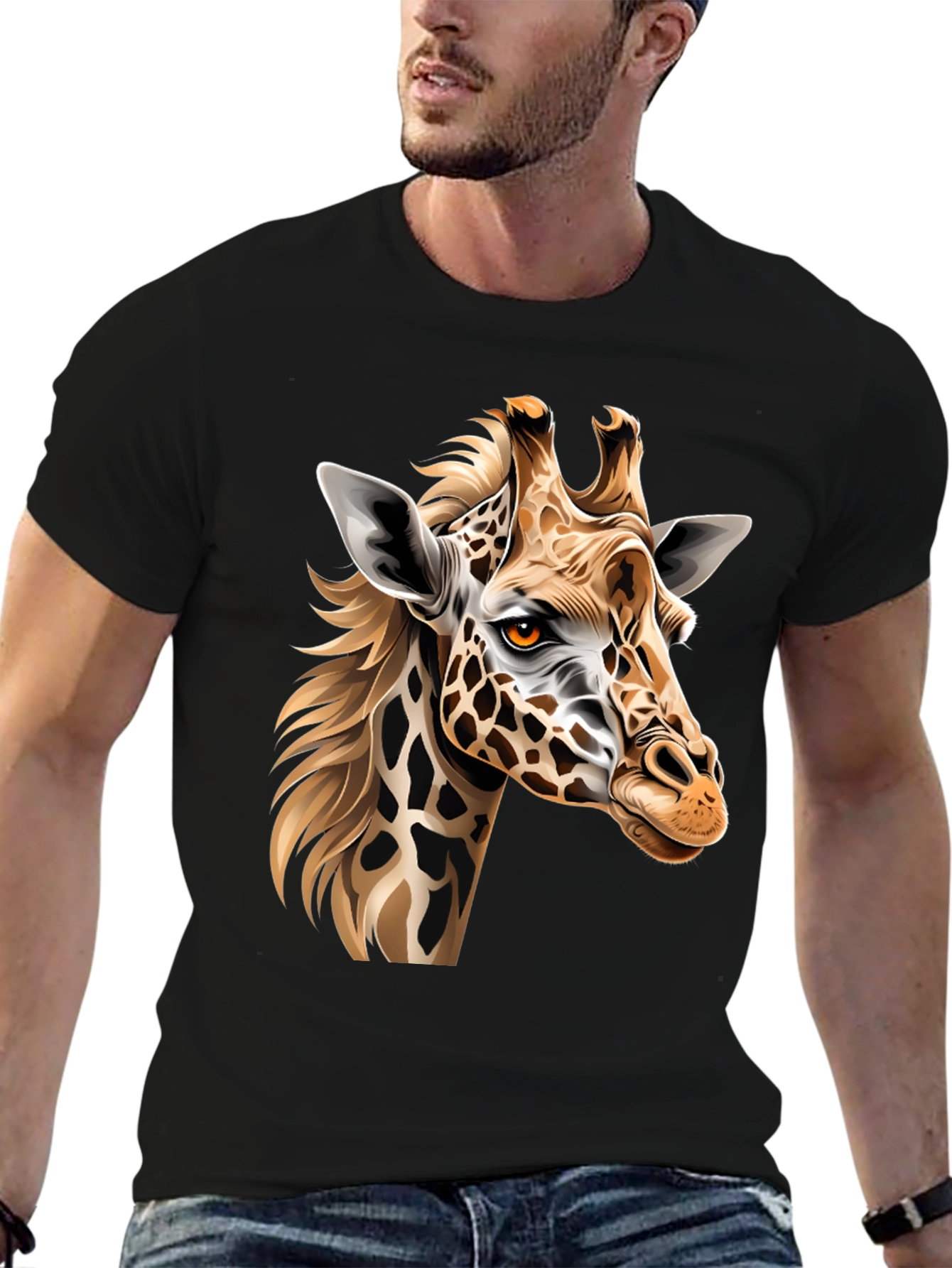 Camiseta Negra con Diseño de Jirafa Artística