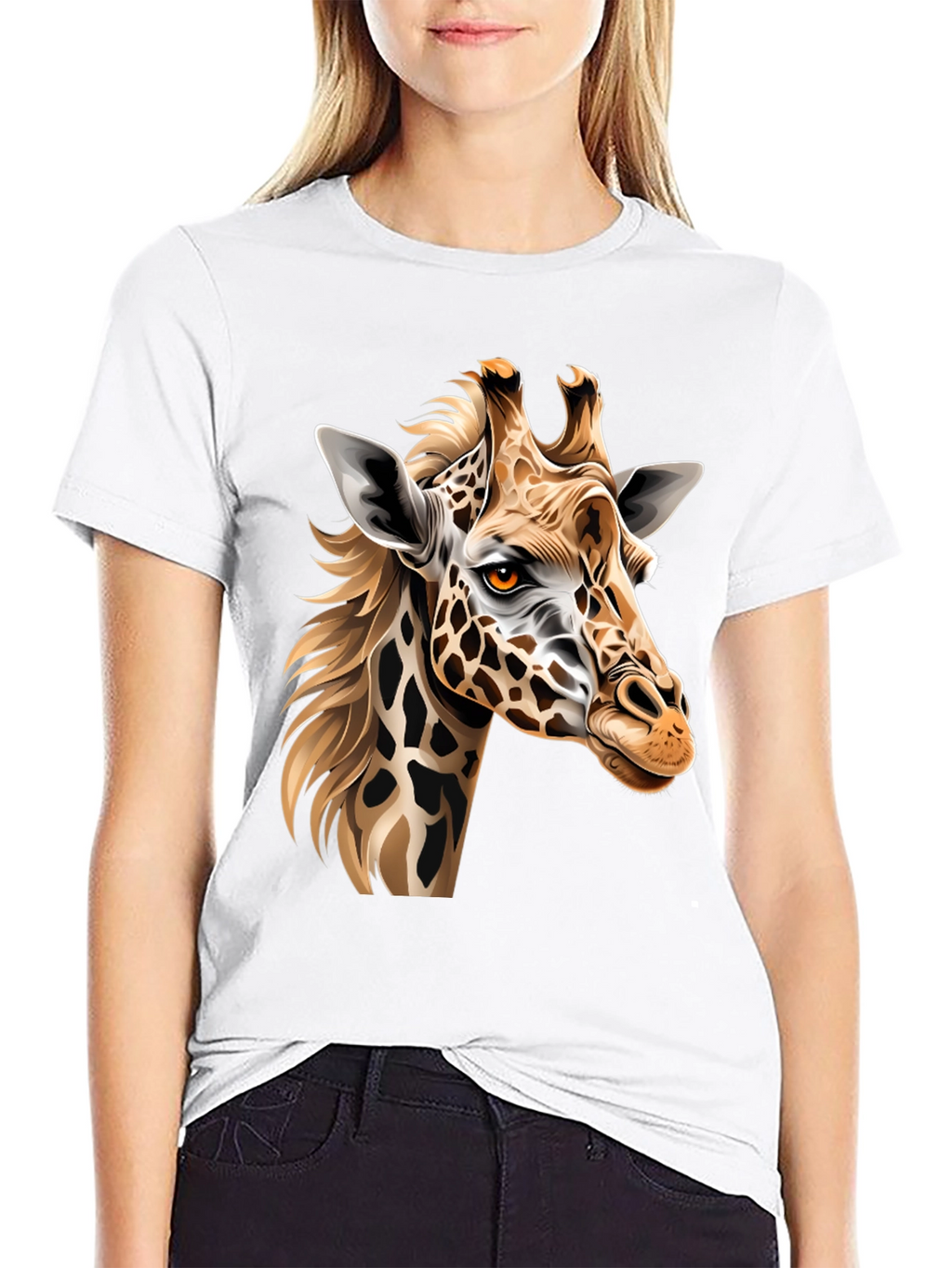 Camiseta Negra con Diseño de Jirafa Artística