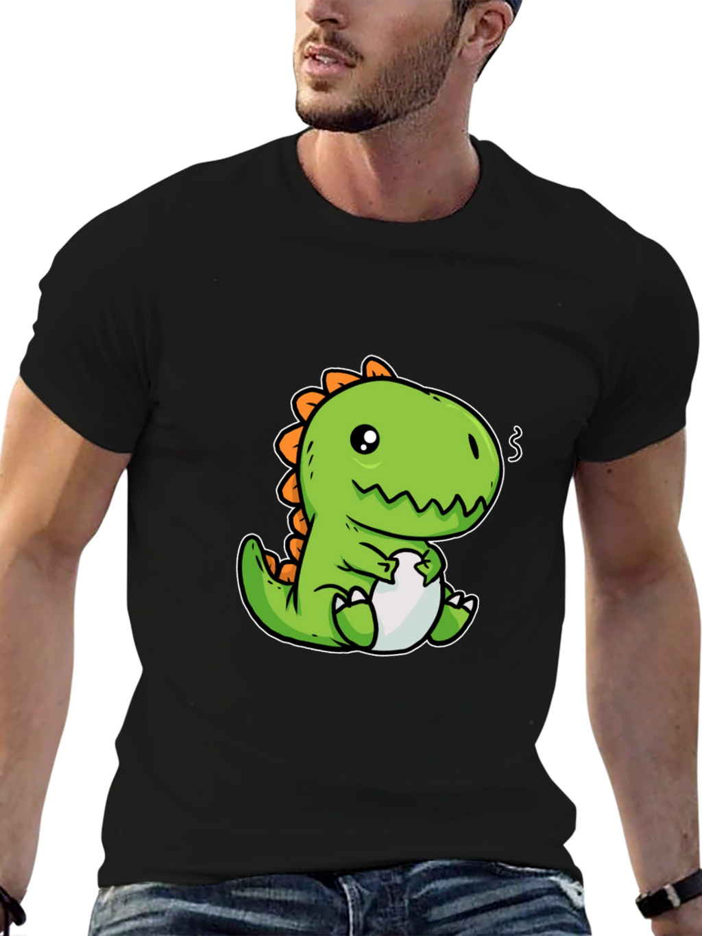 Camiseta Negra con Diseño de Dinosaurio Kawaii