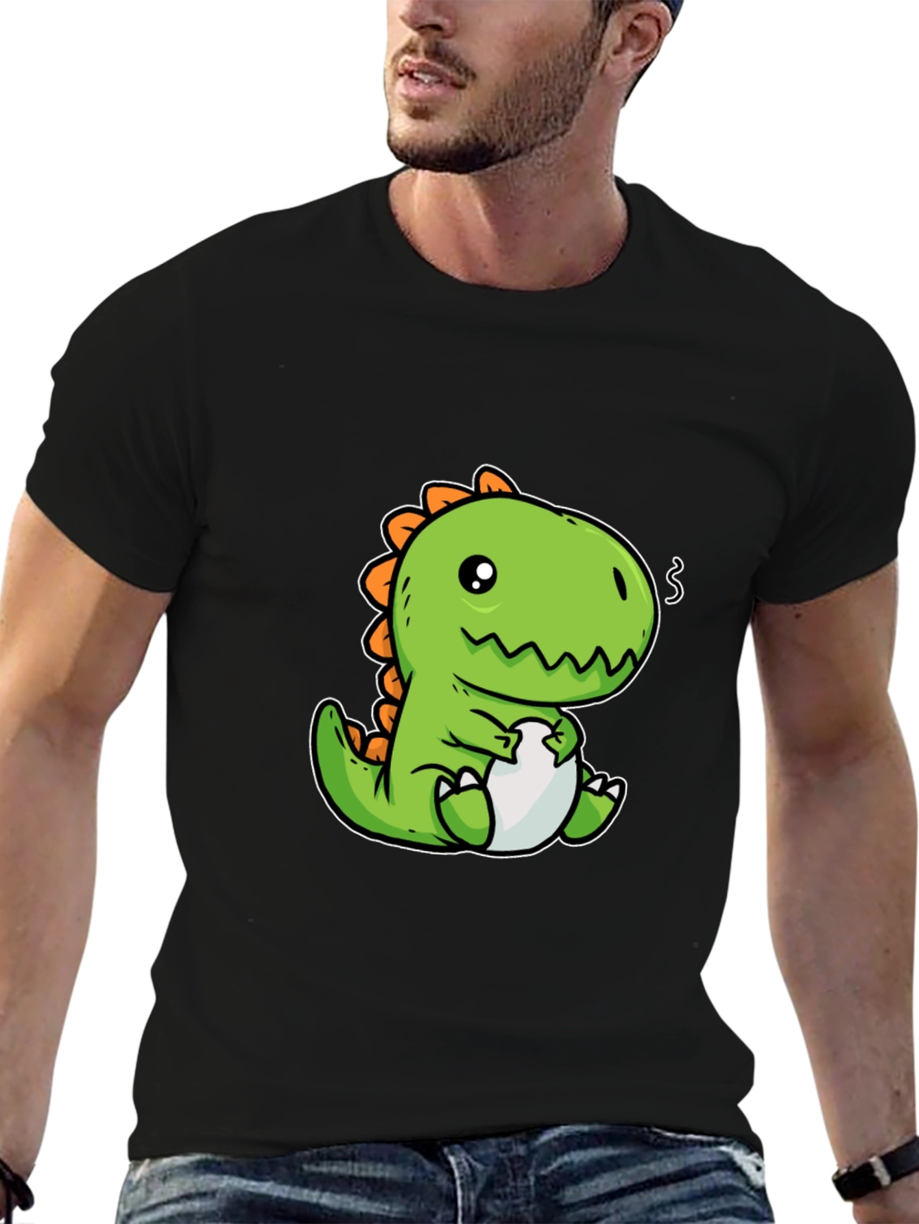 Camiseta Negra con Diseño de Dinosaurio Kawaii