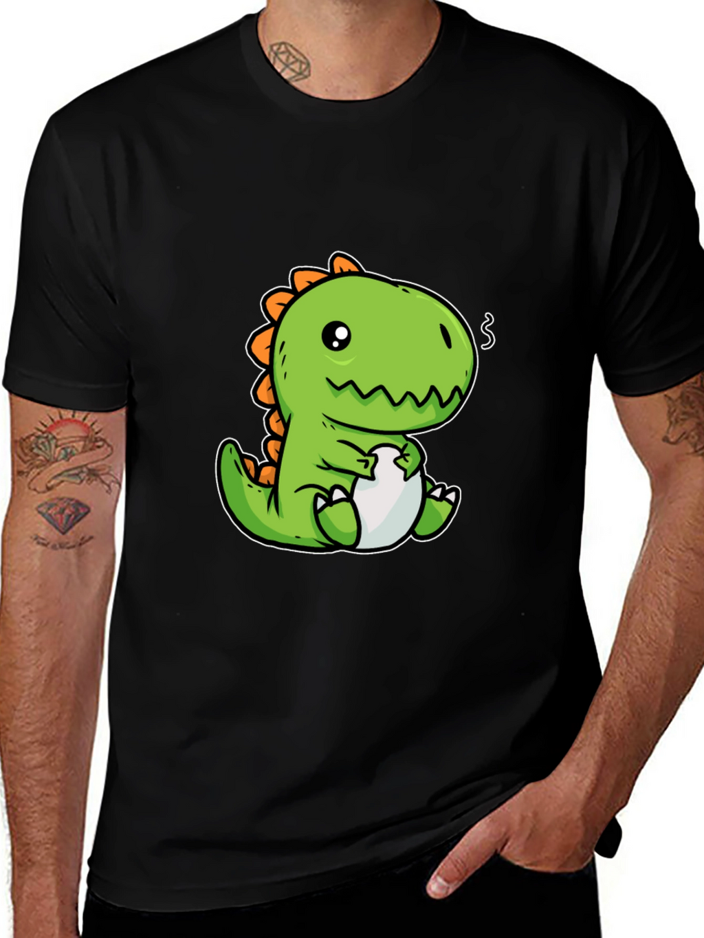 Camiseta Negra con Diseño de Dinosaurio Kawaii