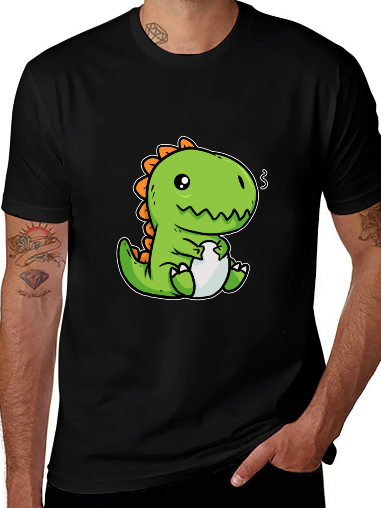 Camiseta Negra con Diseño de Dinosaurio Kawaii