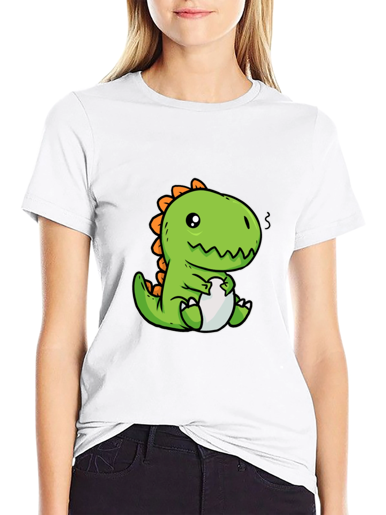 Camiseta Negra con Diseño de Dinosaurio Kawaii