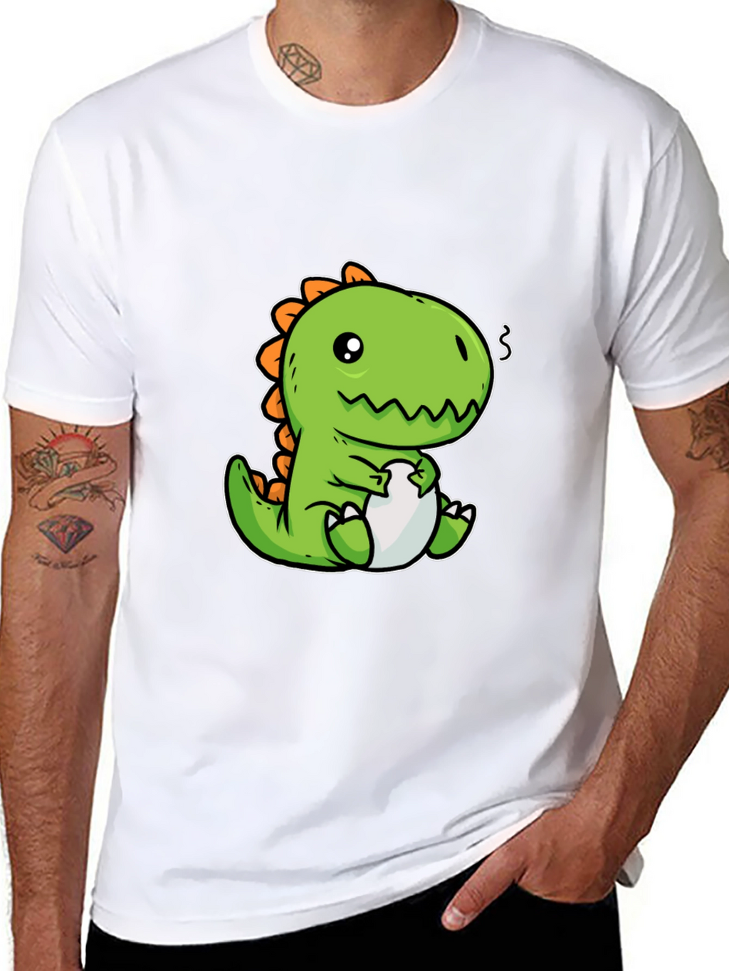 Camiseta Negra con Diseño de Dinosaurio Kawaii