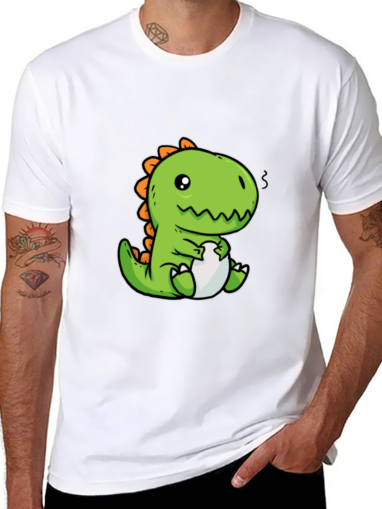 Camiseta Negra con Diseño de Dinosaurio Kawaii