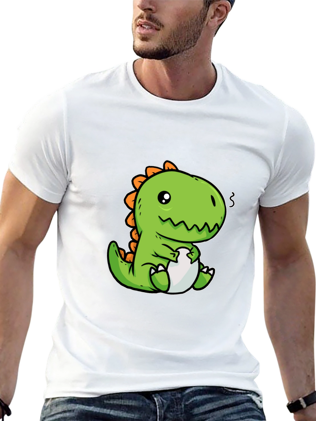 Camiseta Negra con Diseño de Dinosaurio Kawaii