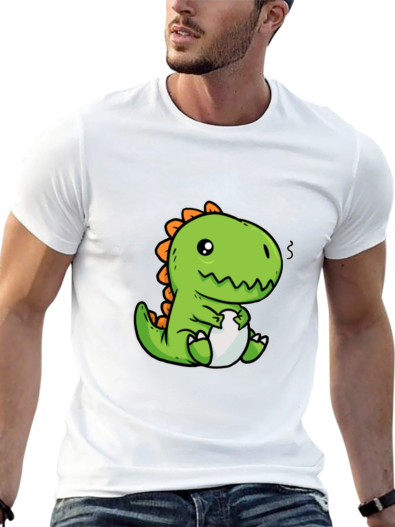 Camiseta Negra con Diseño de Dinosaurio Kawaii