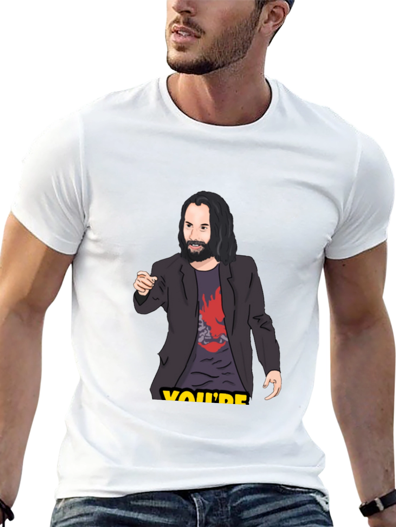 Camiseta Hombre Negra con Estampado de Keanu Reeves