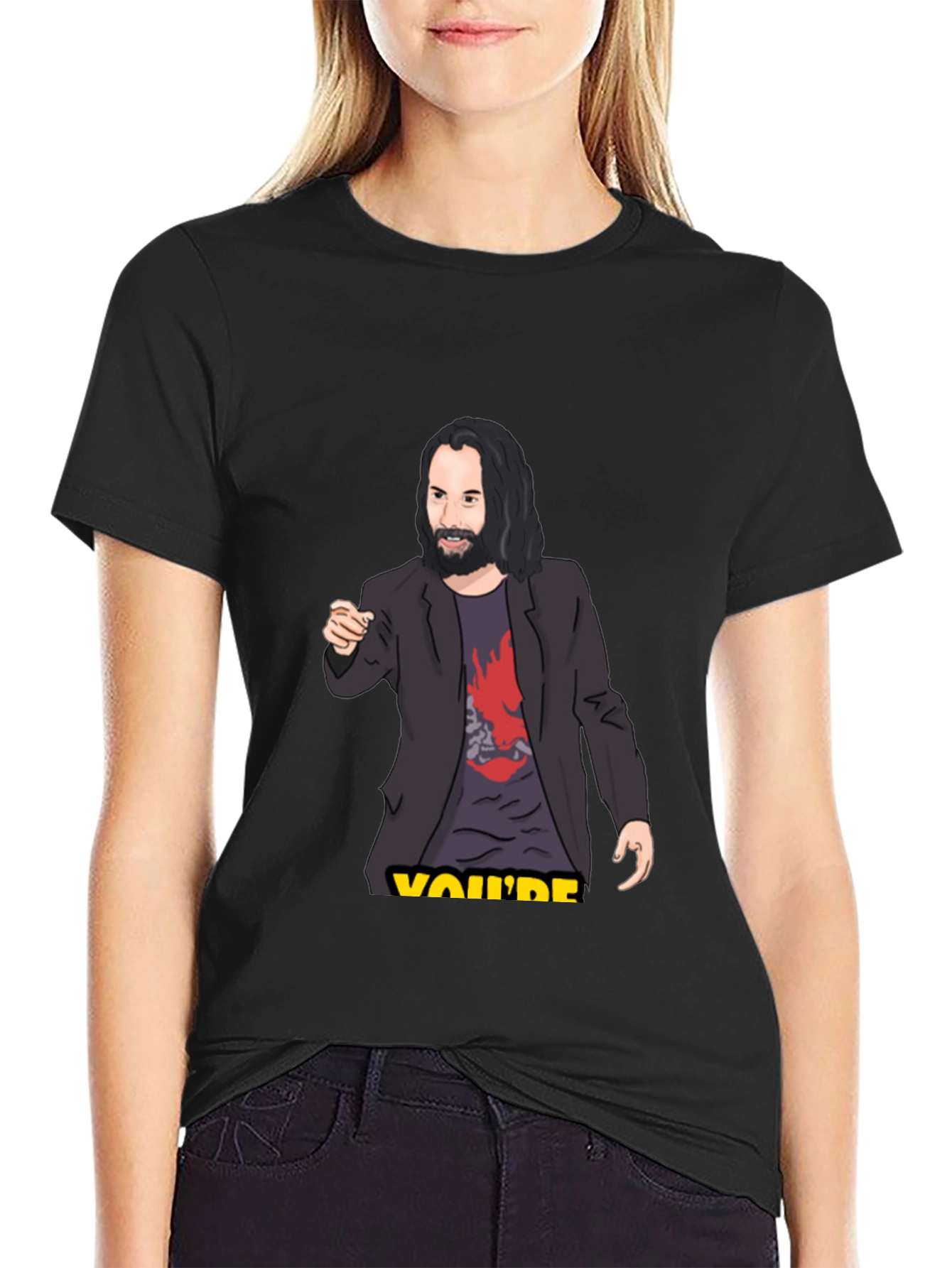 Camiseta Hombre Negra con Estampado de Keanu Reeves