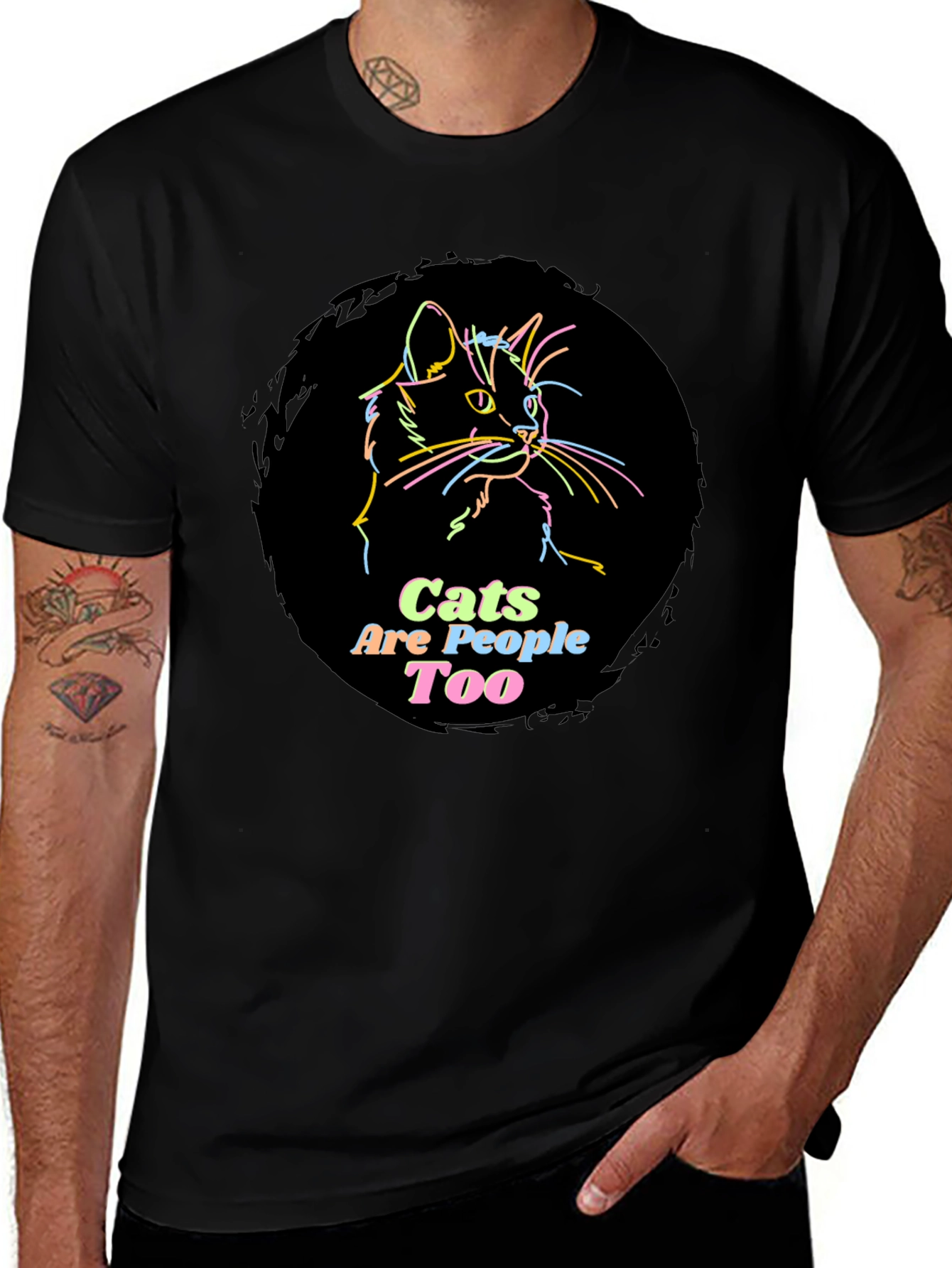 Camiseta Negra con Diseño de Gato Cats Are People Too