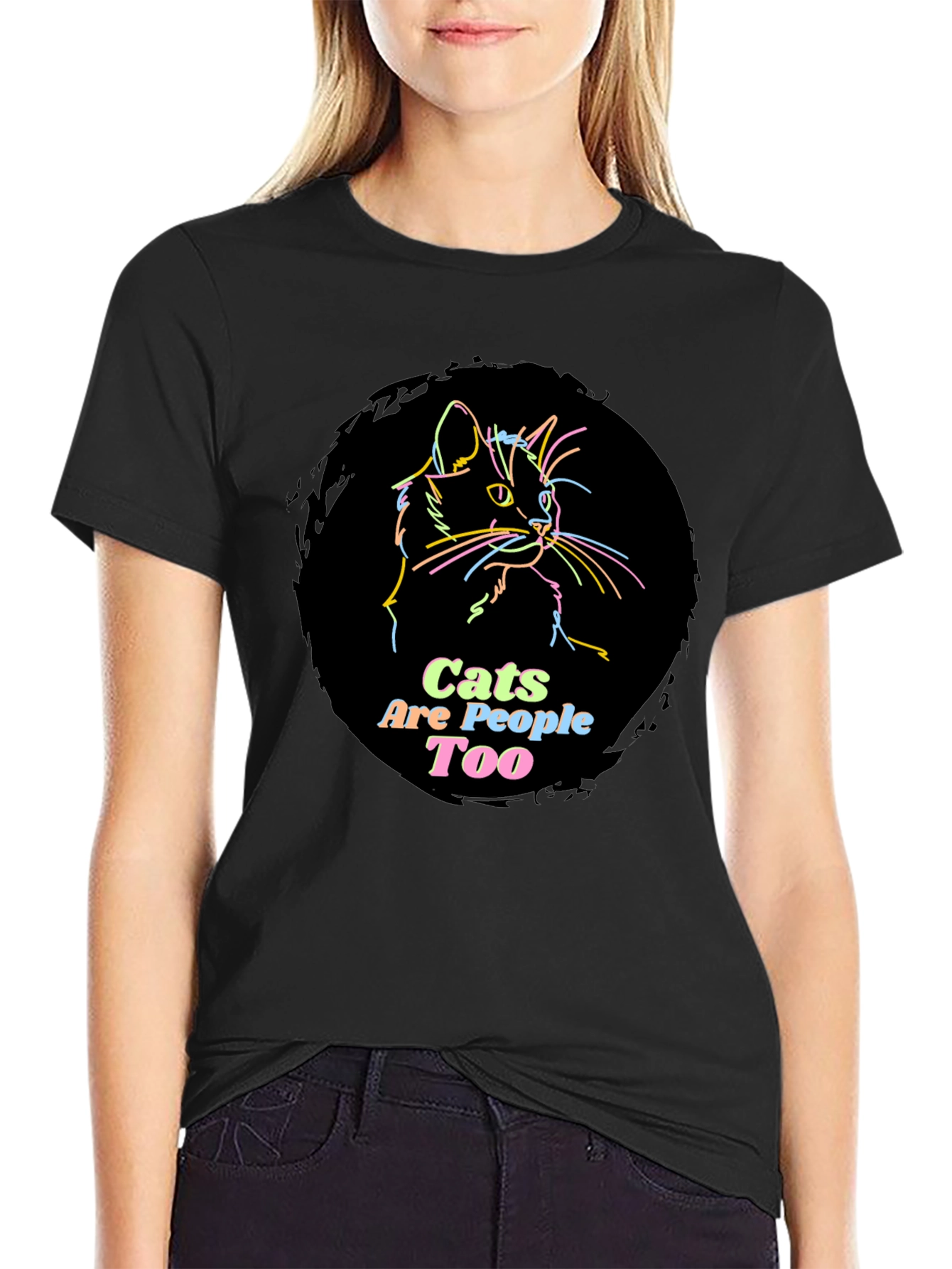 Camiseta Negra con Diseño de Gato Cats Are People Too