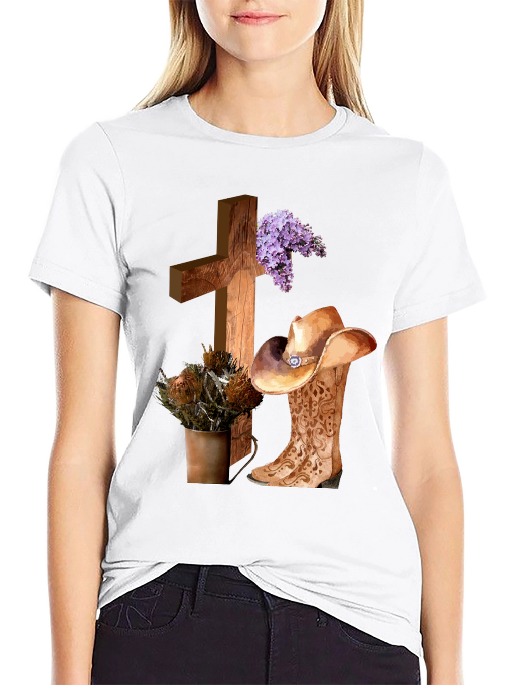Camiseta Cristiana Vaquera con Cruz y Botas