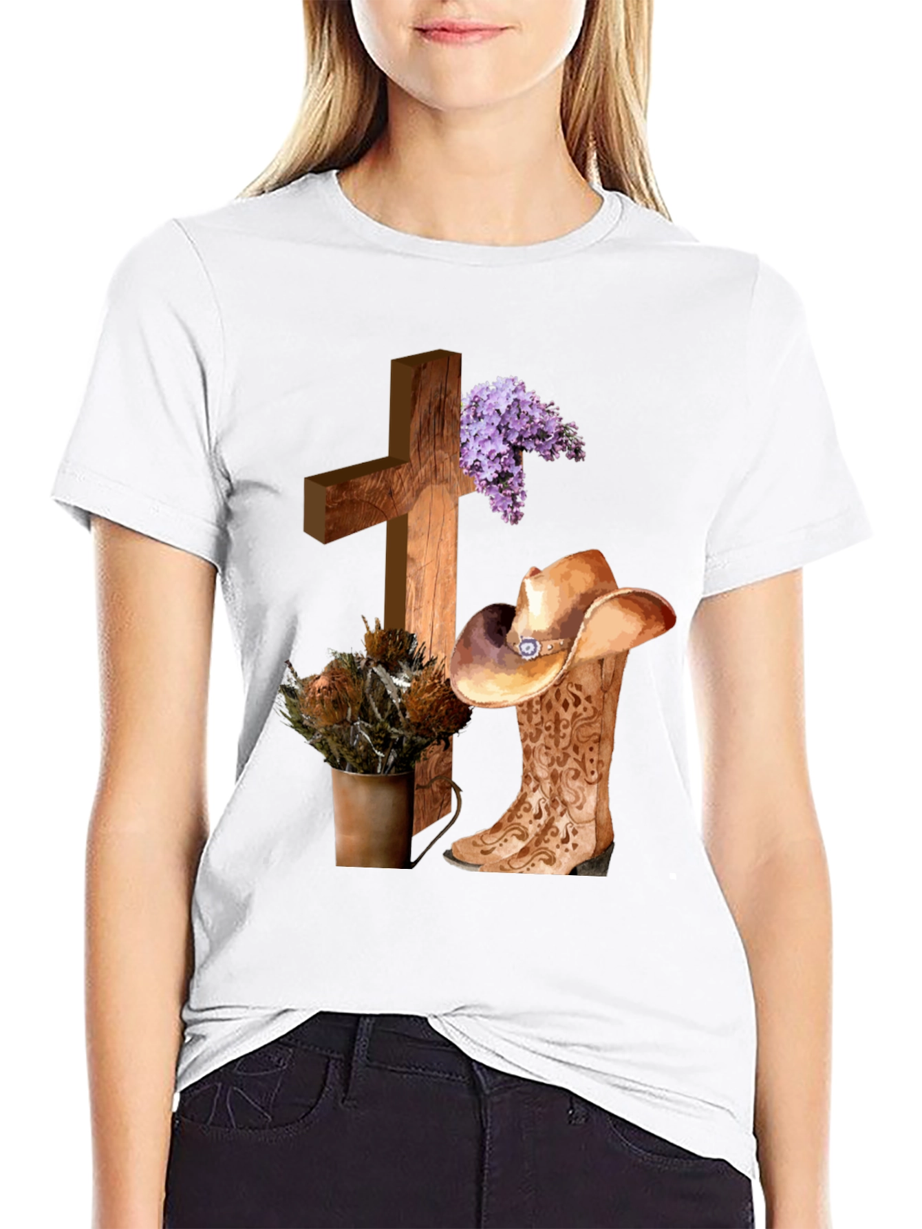 Camiseta Cristiana Vaquera con Cruz y Botas