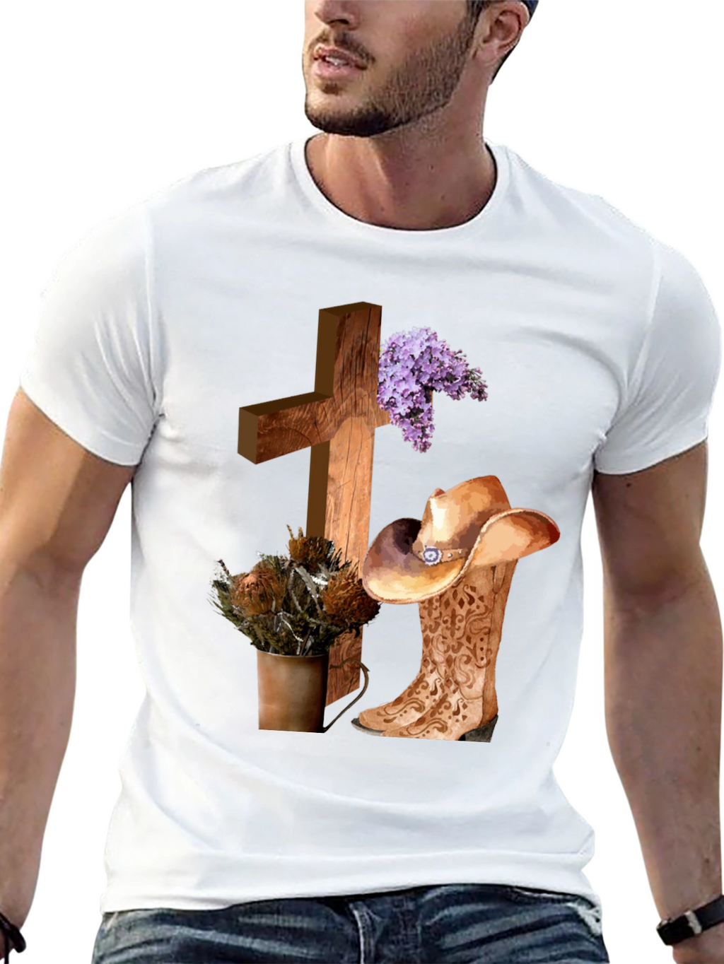 Camiseta Cristiana Vaquera con Cruz y Botas