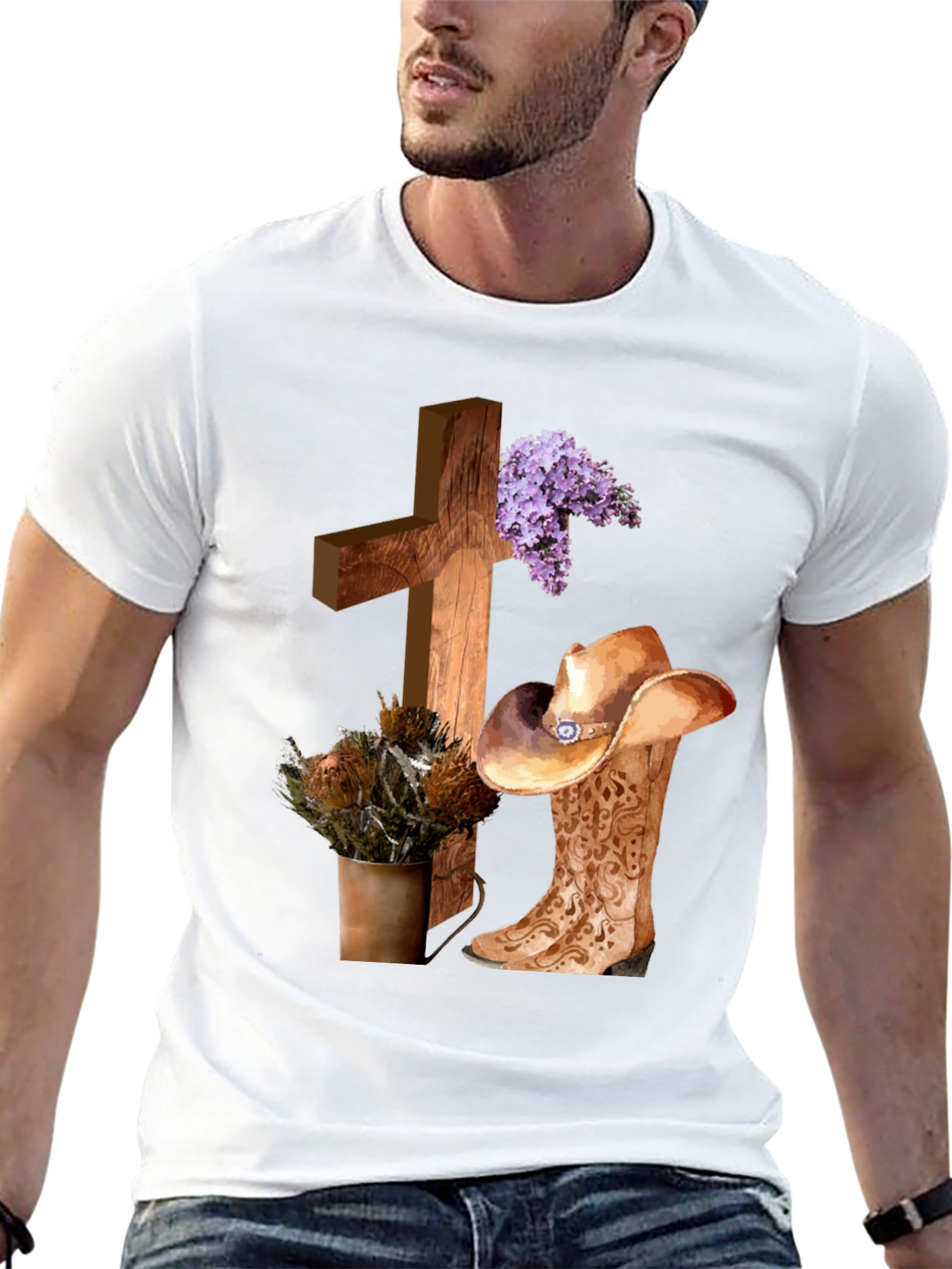 Camiseta Cristiana Vaquera con Cruz y Botas