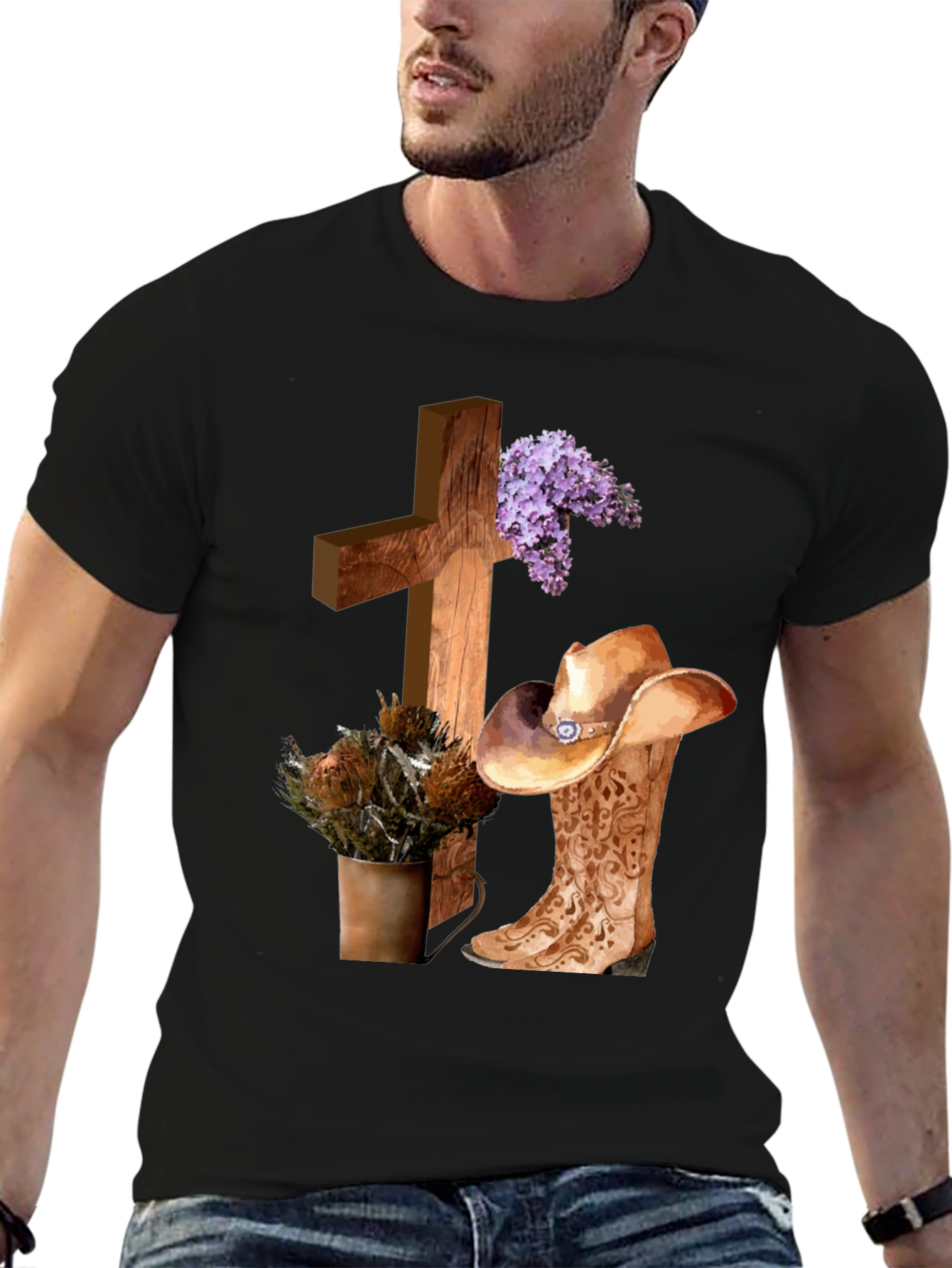 Camiseta Cristiana Vaquera con Cruz y Botas