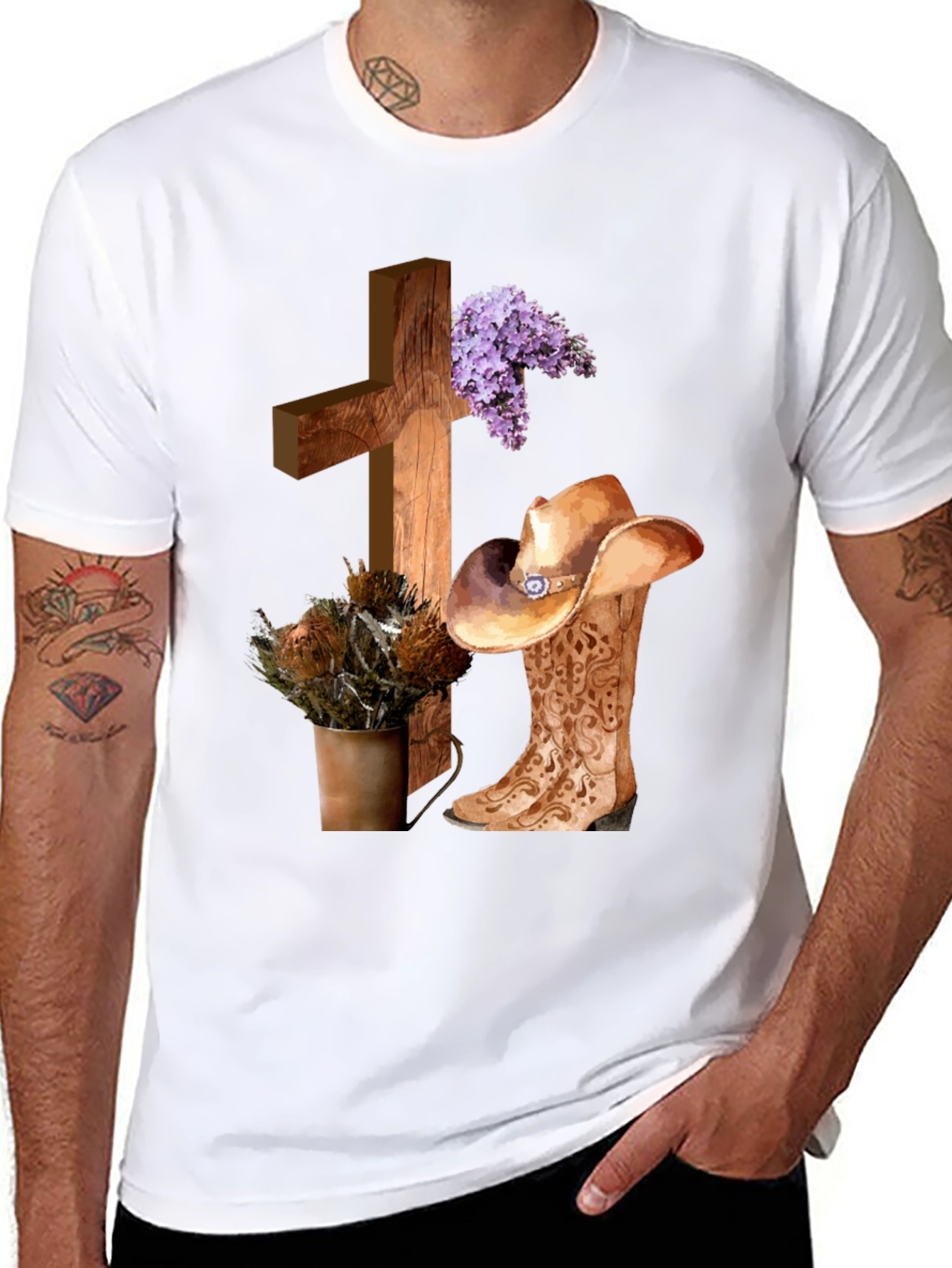 Camiseta Cristiana Vaquera con Cruz y Botas