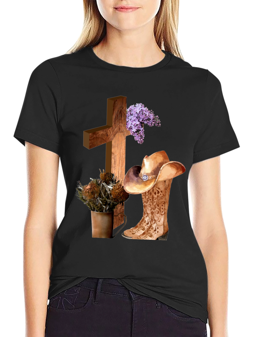 Camiseta Cristiana Vaquera con Cruz y Botas