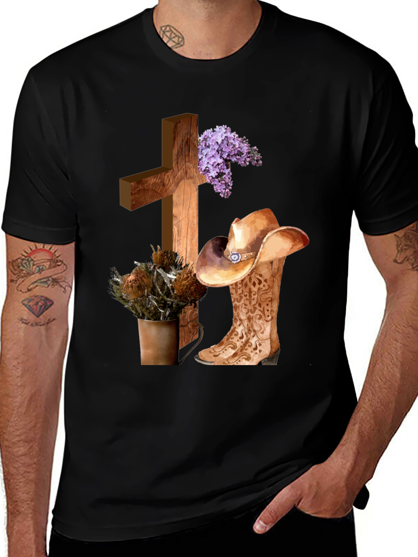Camiseta Cristiana Vaquera con Cruz y Botas