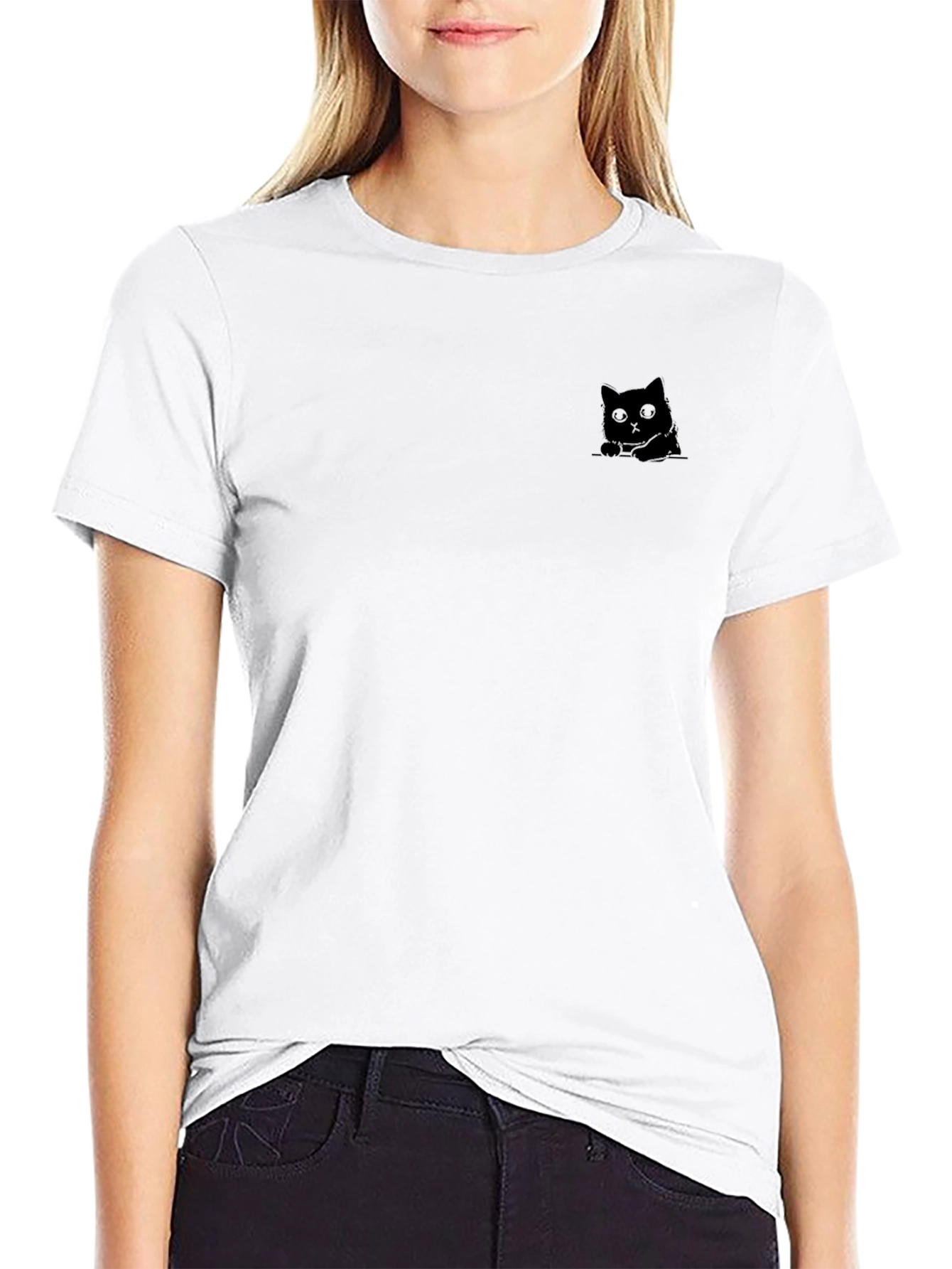 Camiseta Negra con Diseño de Gato