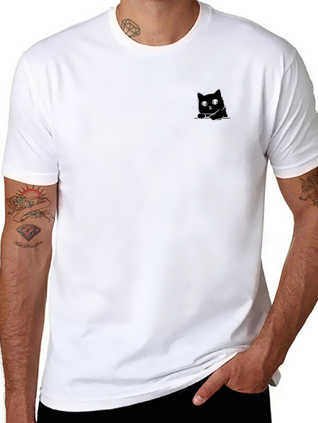 Camiseta Negra con Diseño de Gato