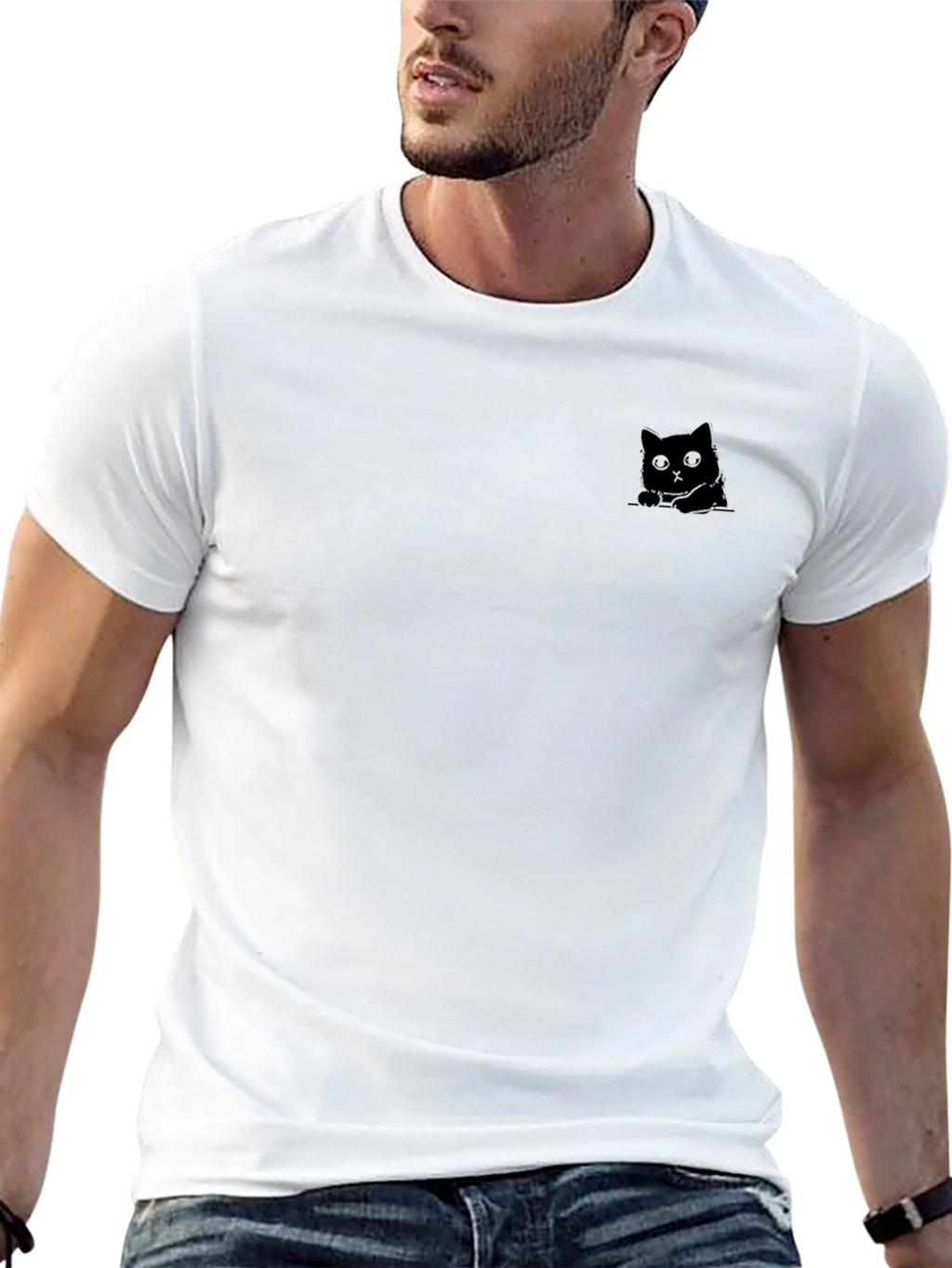 Camiseta Negra con Diseño de Gato