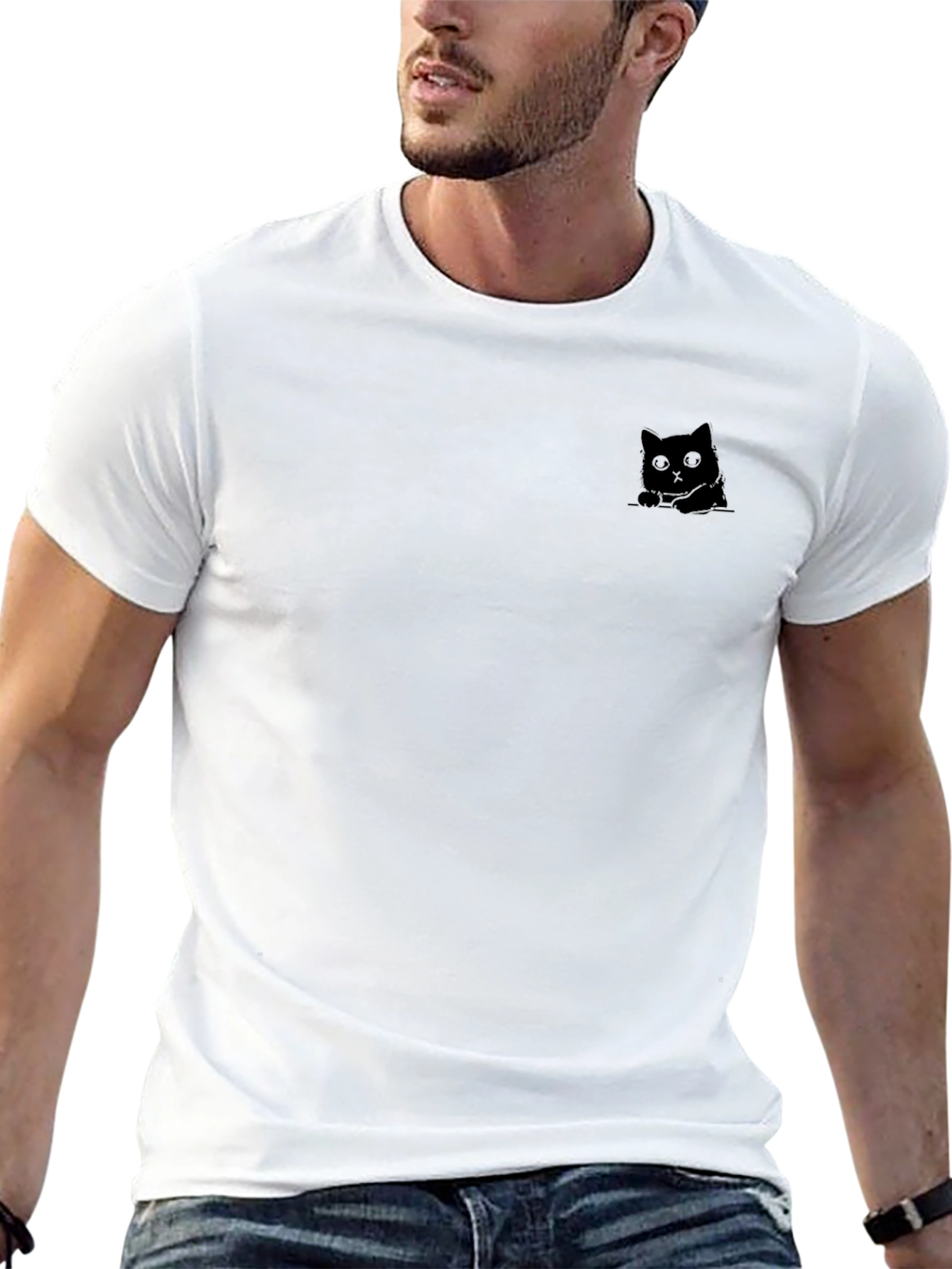 Camiseta Negra con Diseño de Gato