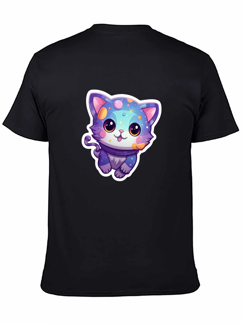 Camiseta Negra con Diseño de Gato Cósmico