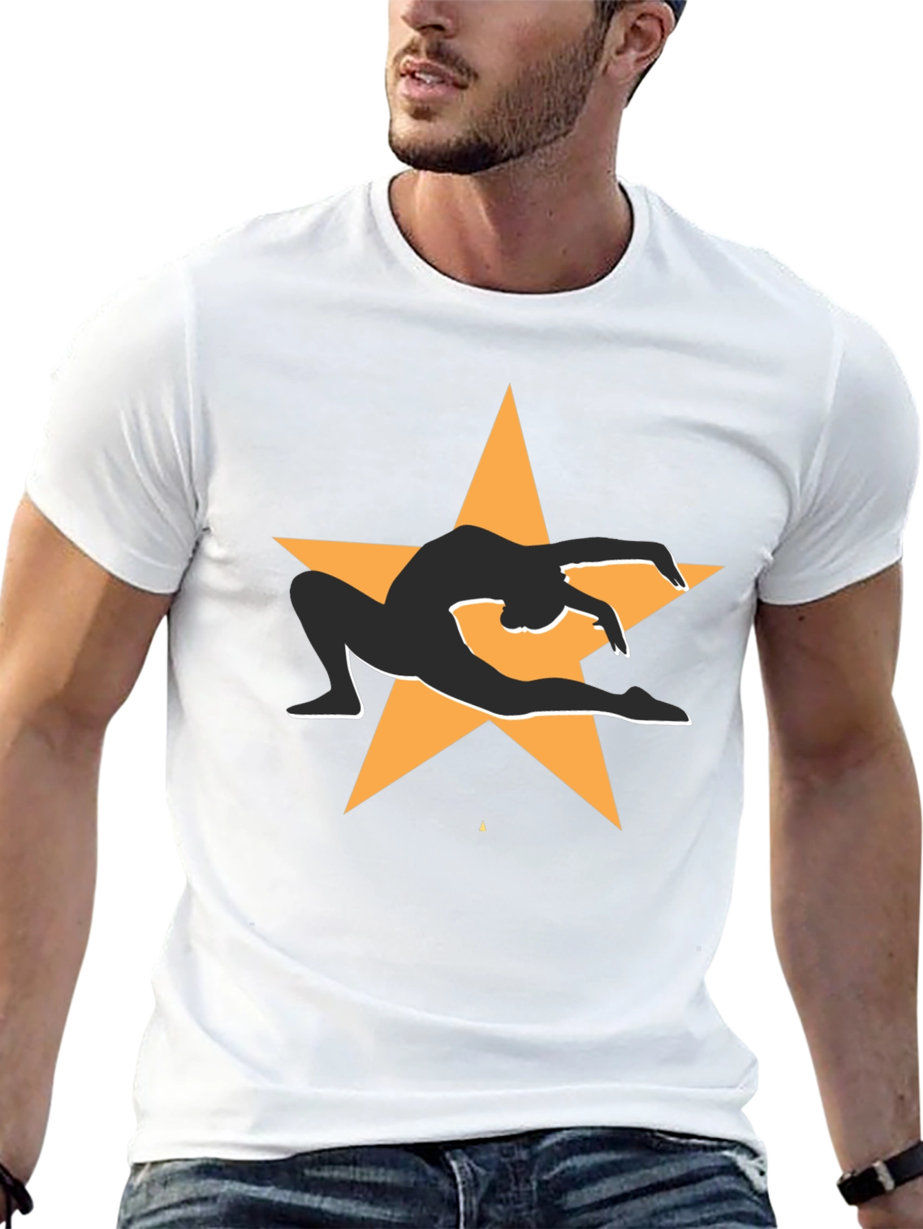 Camiseta Negra con Diseño de Estrella y Gimnasta